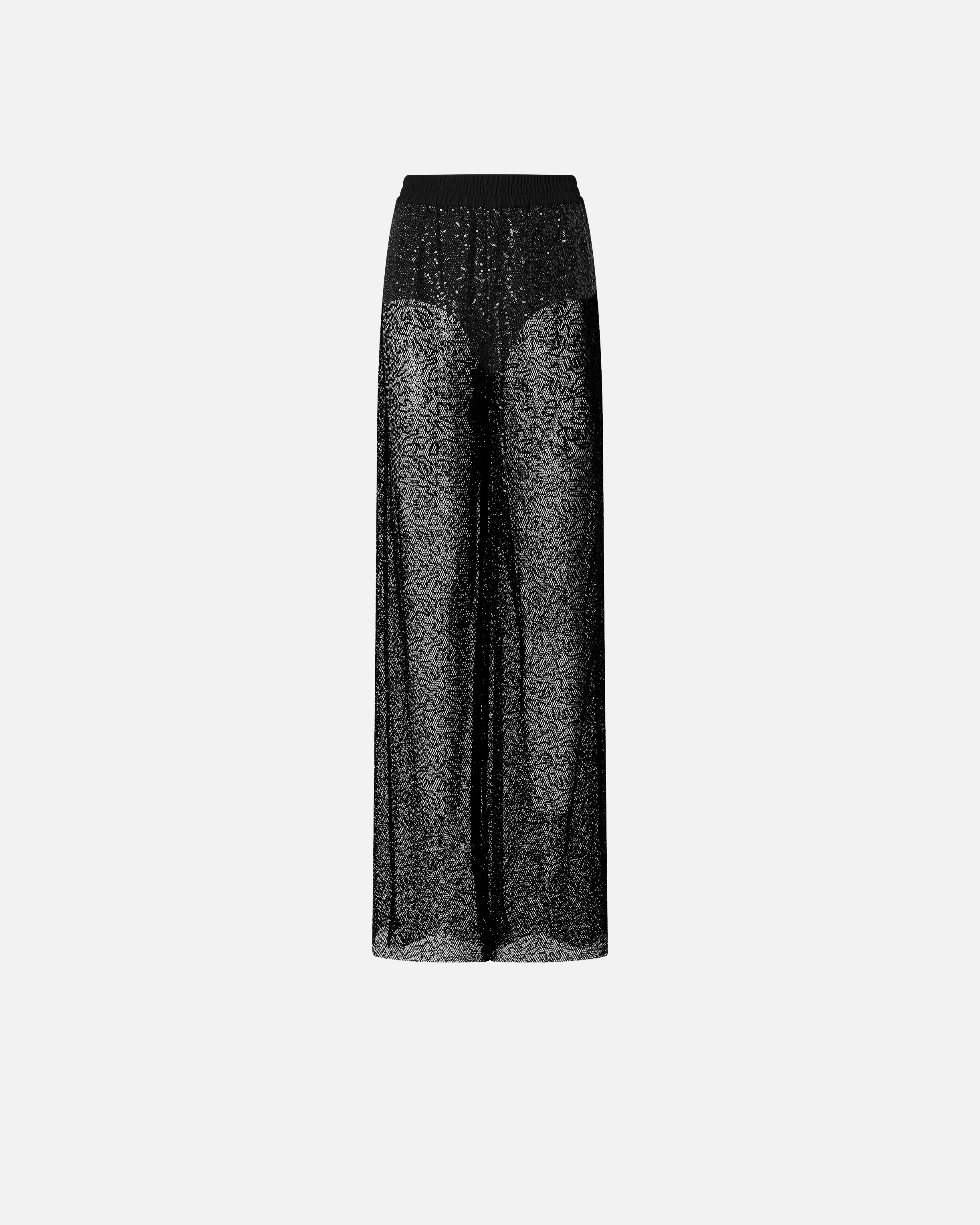 Pinko Sequined Mesh Palazzo Trousers In Limo Black