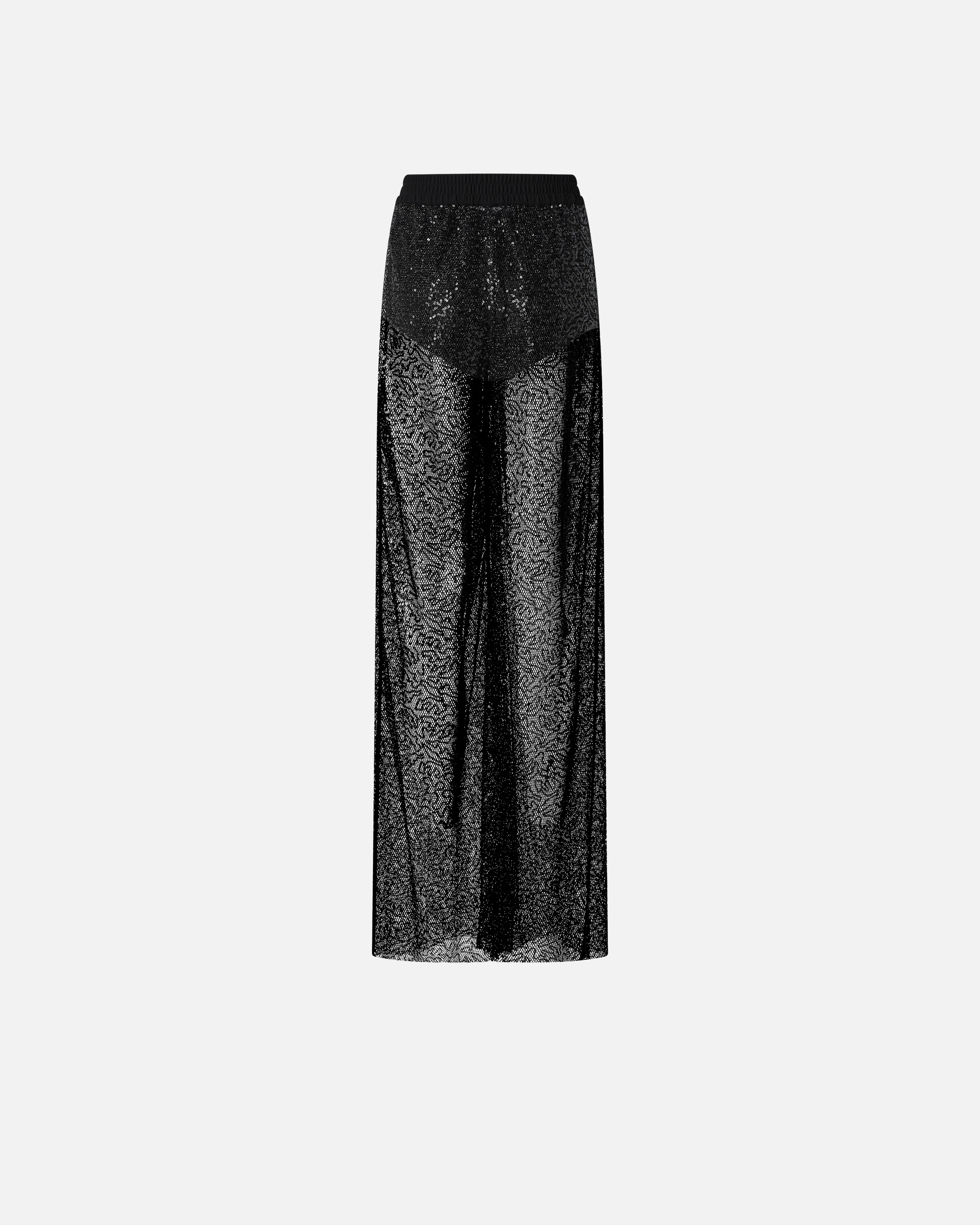 Pinko Sequined Mesh Palazzo Trousers In Limo Black