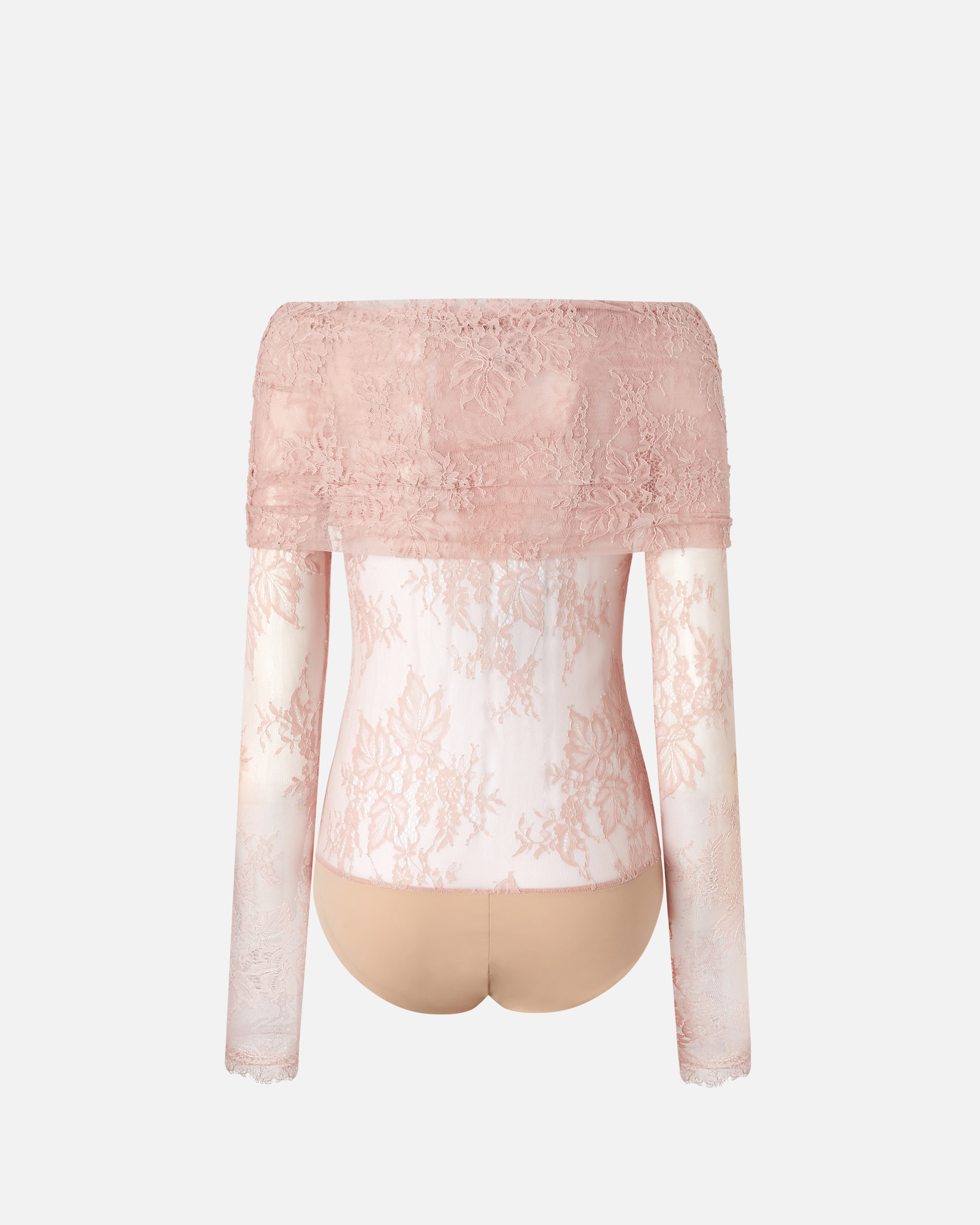 Pinko Sheer Lace Bodysuit With Open Shoulders In Light White Coffee