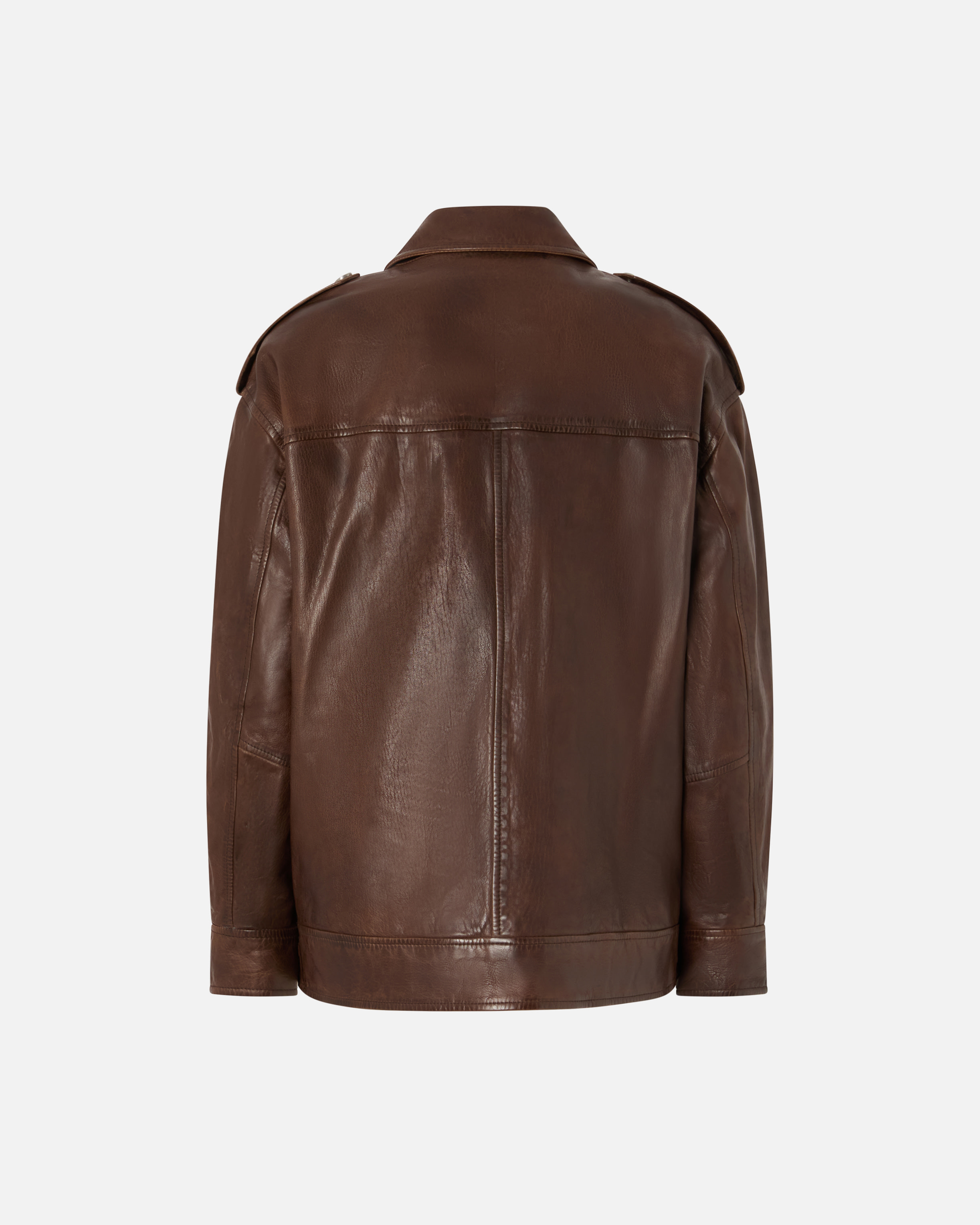 Pinko Washed Leather Jacket With Collar In Brown-sassicaia