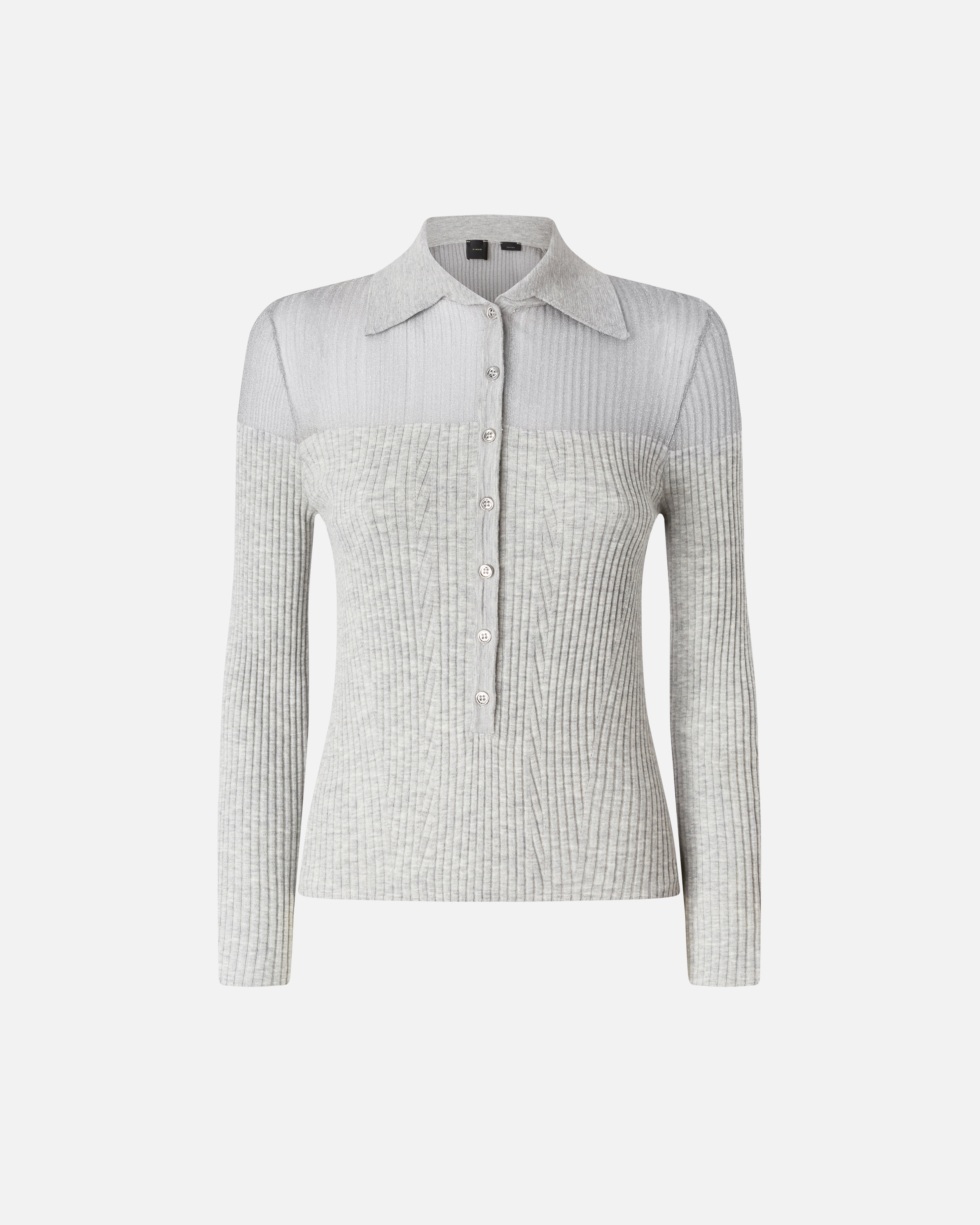 Pinko Two-tone Ribbed Knit Sweater With Button-down Front In Gris Carrière