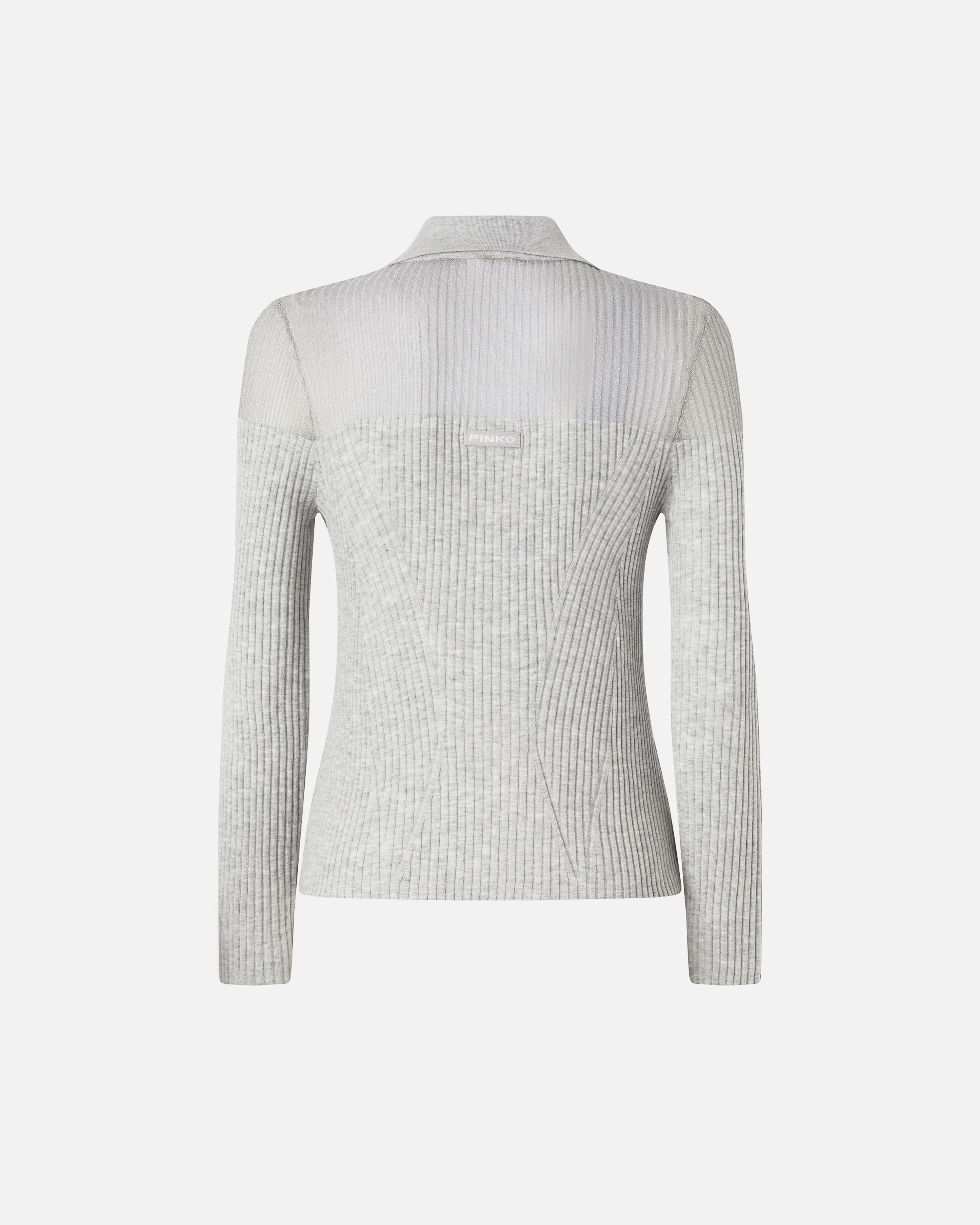 Pinko Two-tone Ribbed Knit Sweater With Button-down Front In Gris Carrière