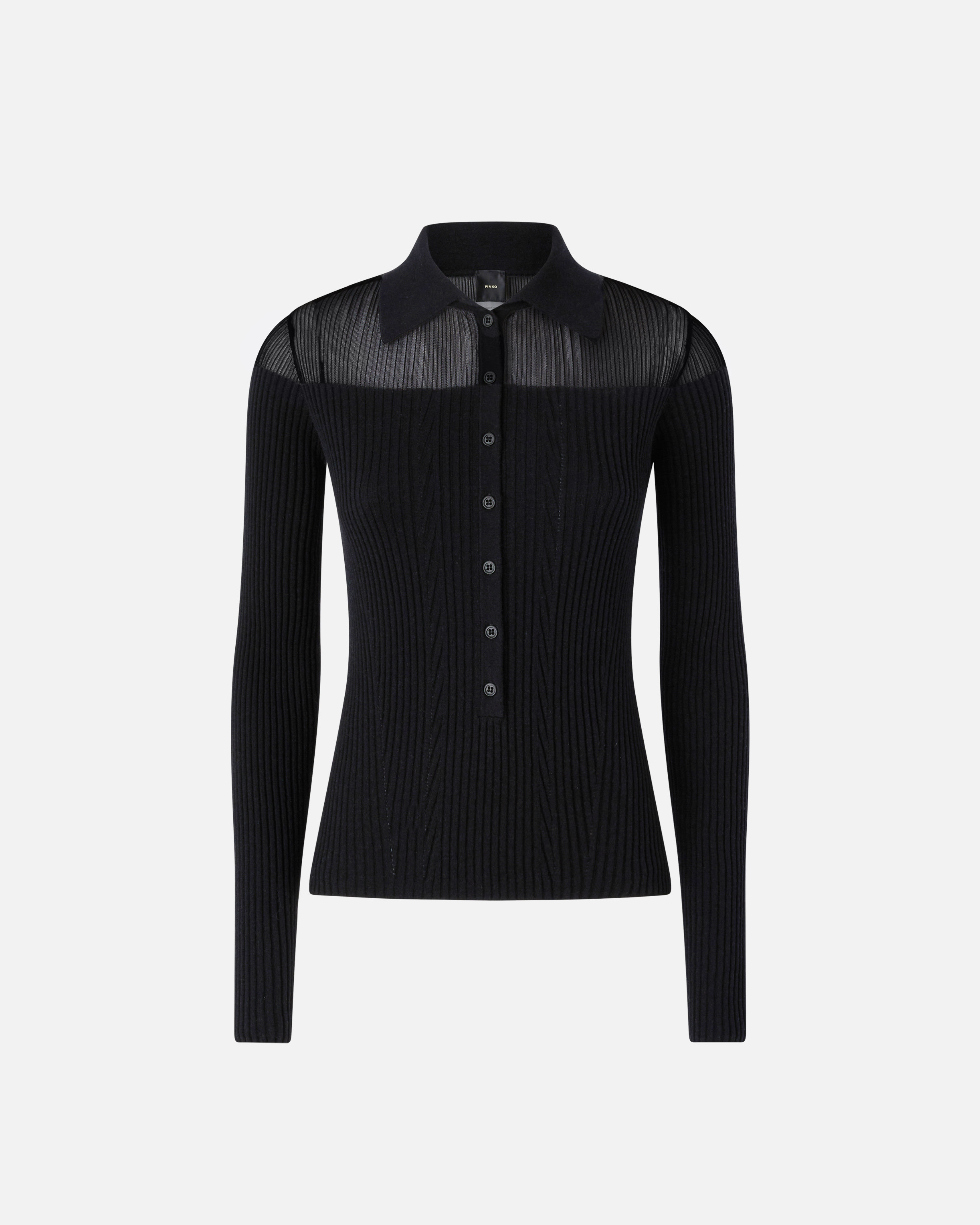 Pinko Ribbed Long-sleeved Polo Shirt In Limo Black