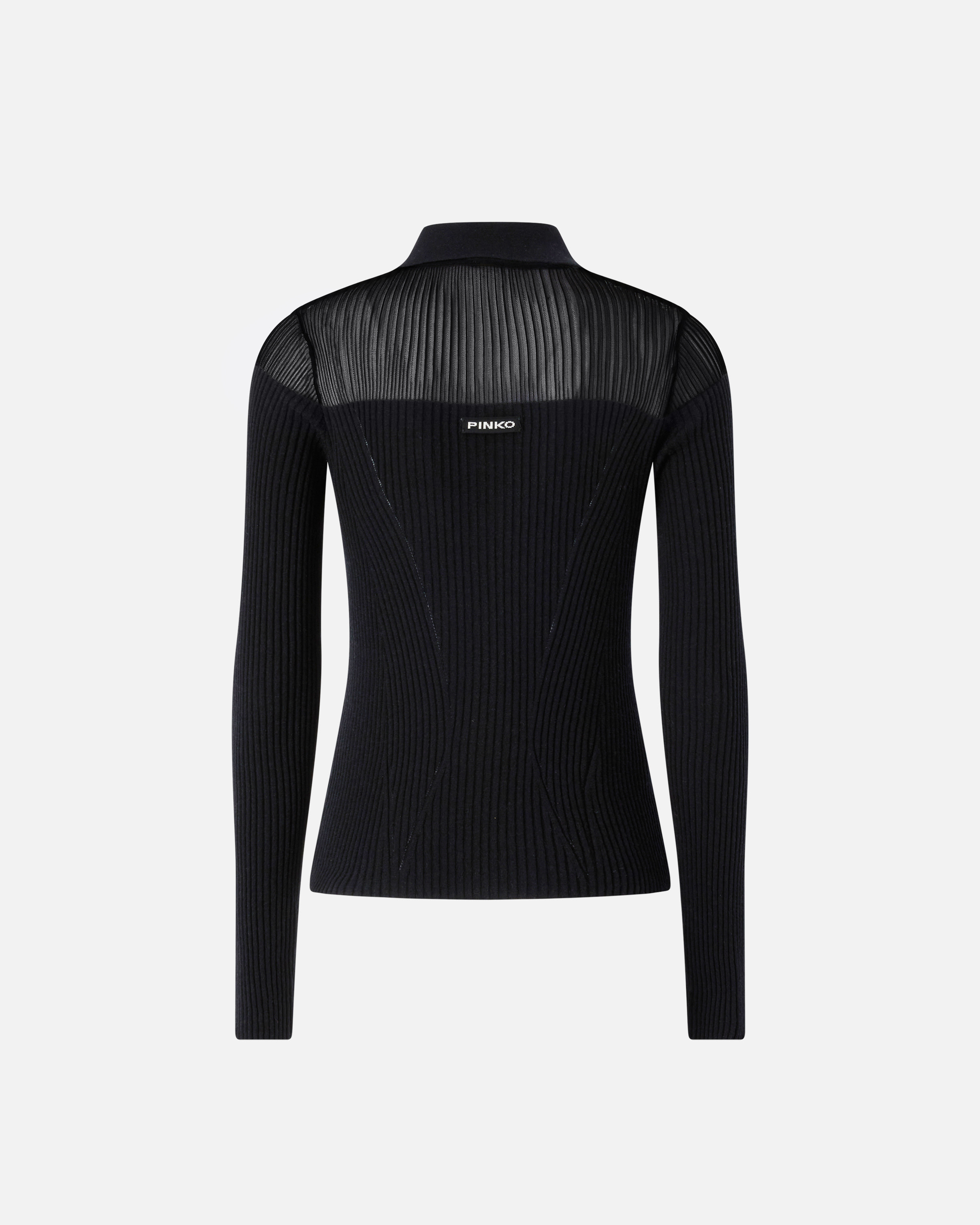 Pinko Ribbed Long-sleeved Polo Shirt In Limo Black