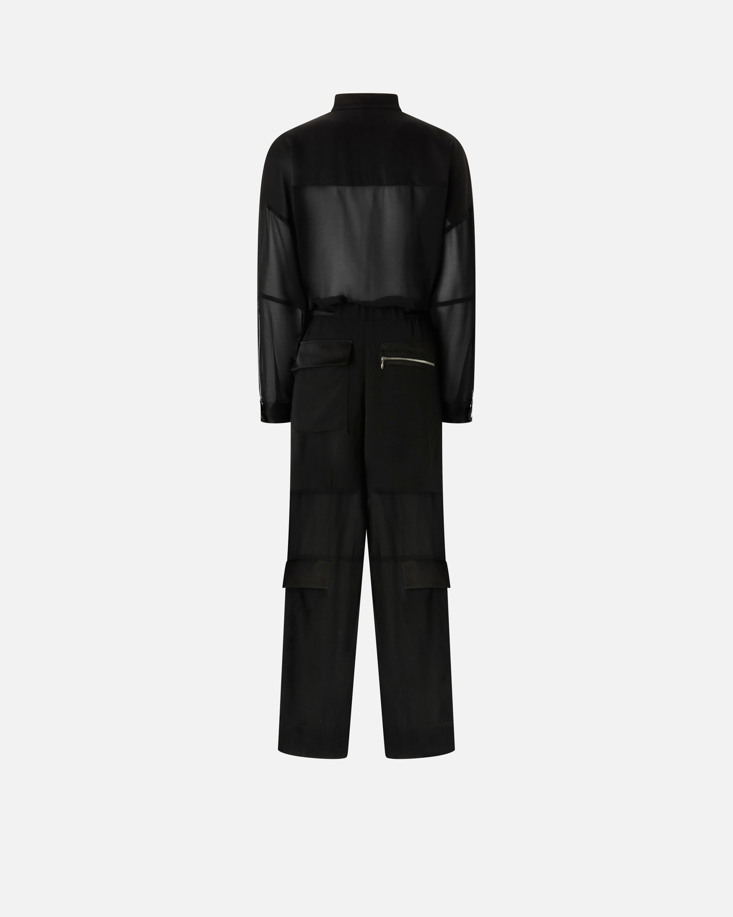 Pinko Combinaison Cargo En Crêpe Georgette Et Satin Brillant In Limo Black