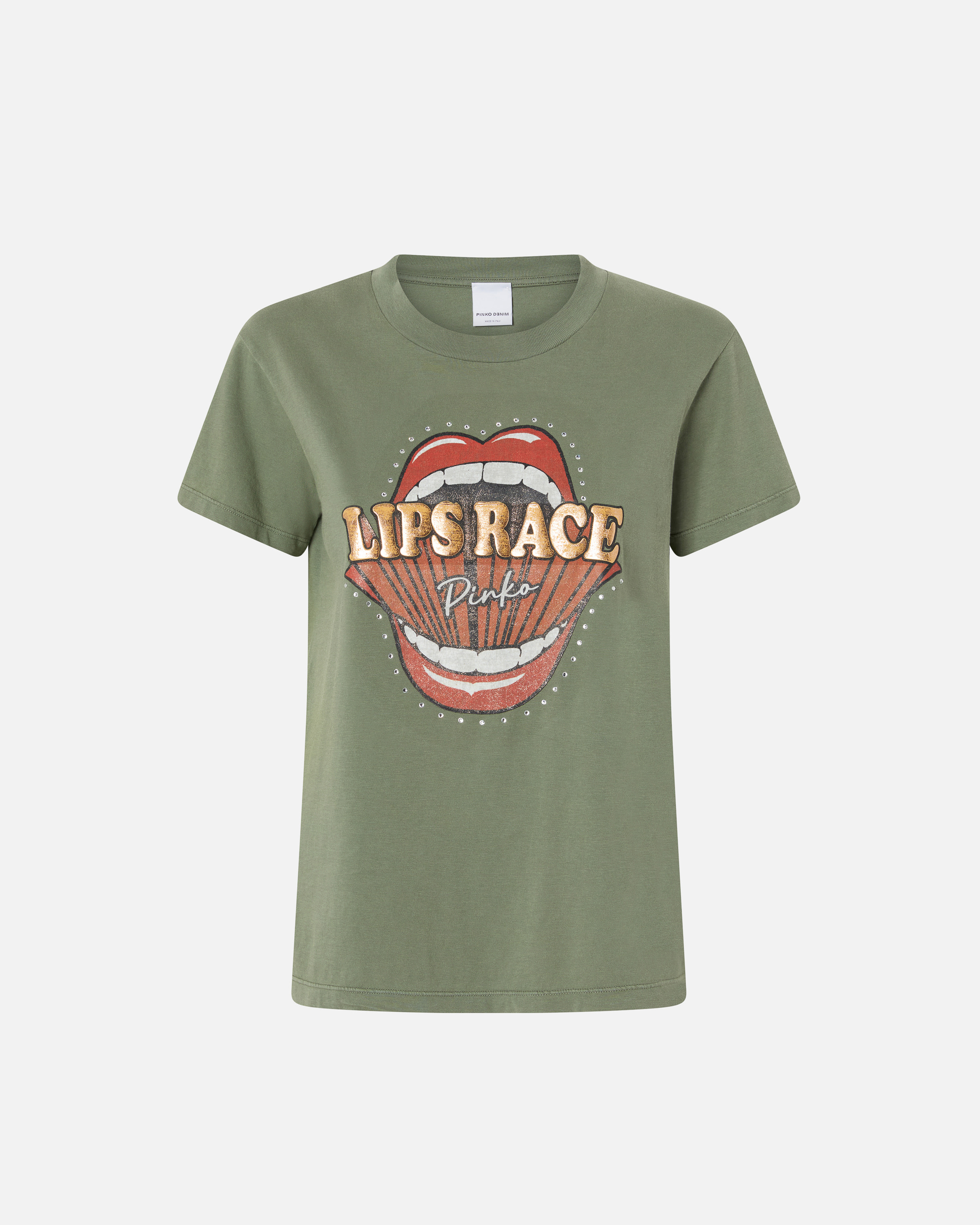 Pinko Lips Race Mouth Print T-shirt In Four-leaf Clover Green