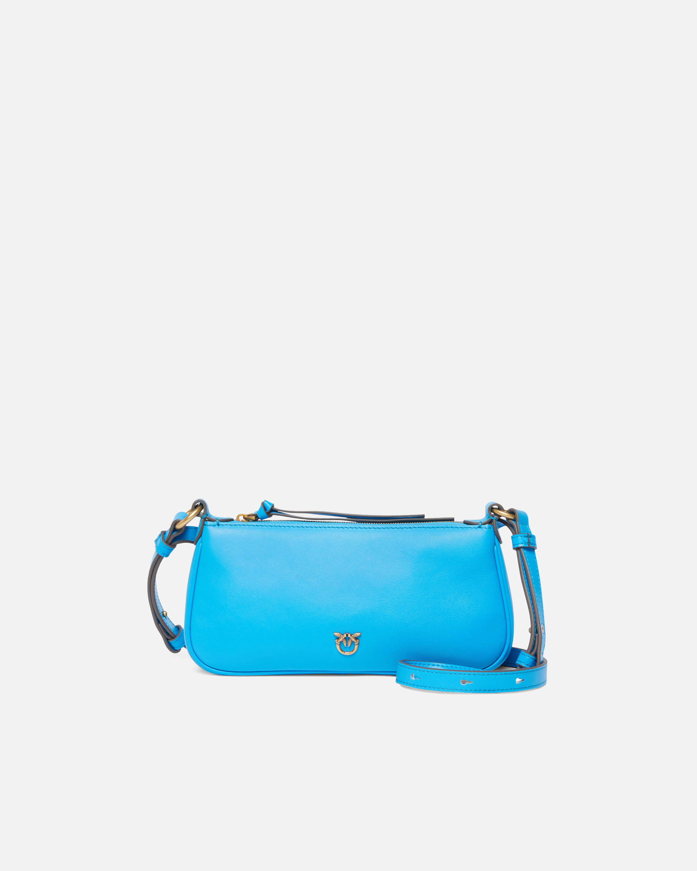 Pinko Mini Half Moon Baguette Leather Crossbody Bag In Blue