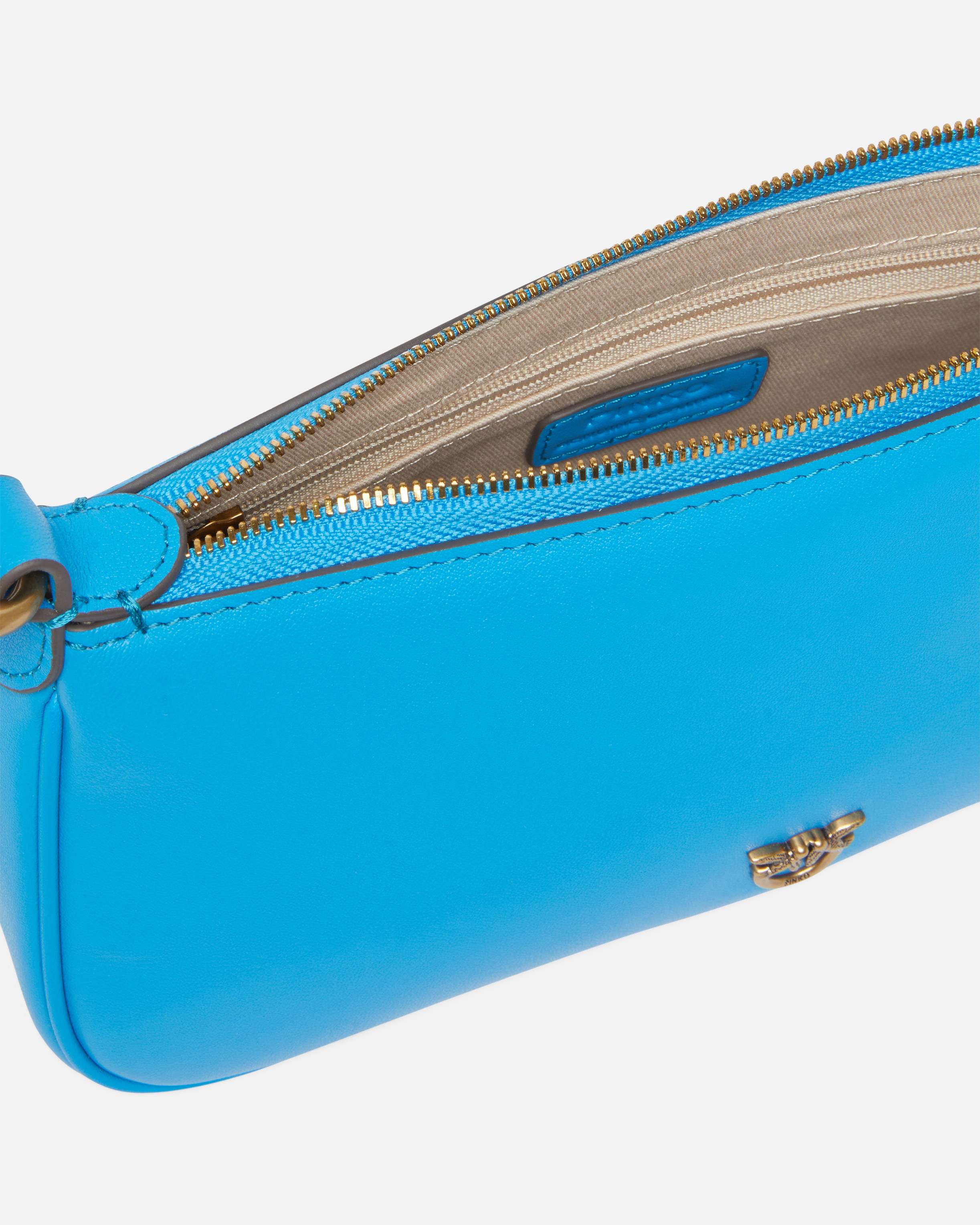 Pinko Mini Half Moon Baguette Leather Crossbody Bag In Blue