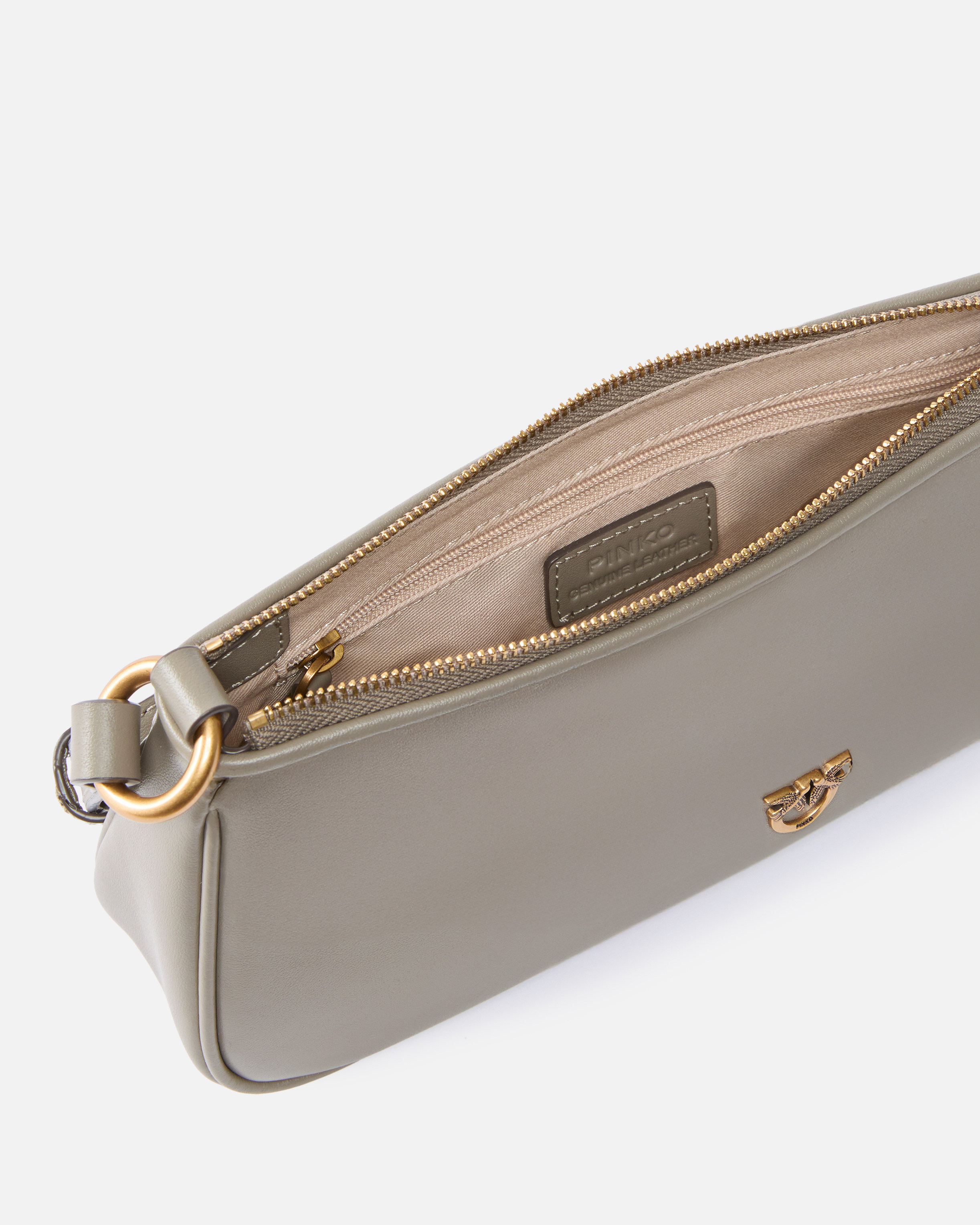 Pinko Mini Half Moon Baguette Leather Crossbody Bag In Gray