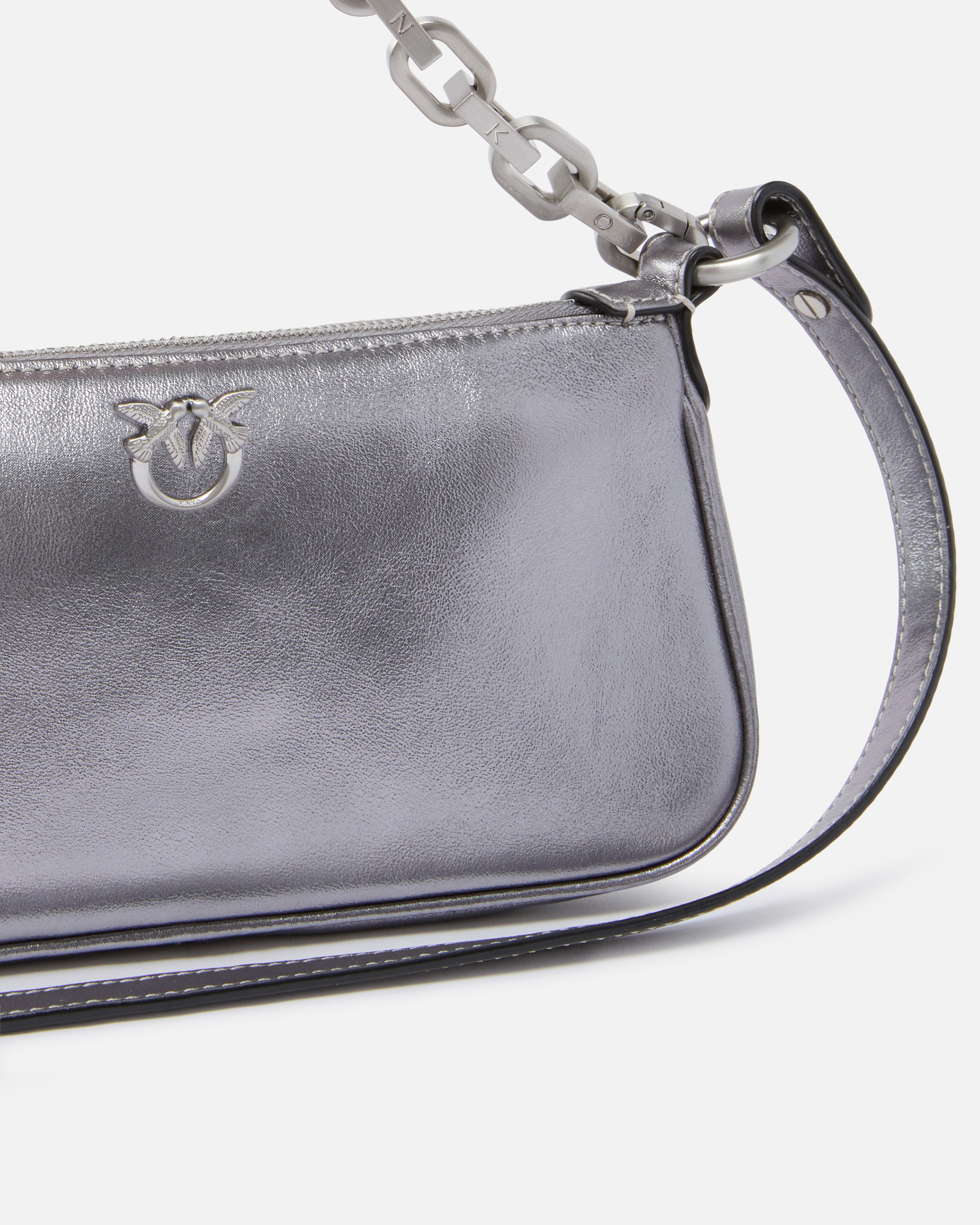 Pinko Mini Half Moon Baguette Handbag In Laminated Suede