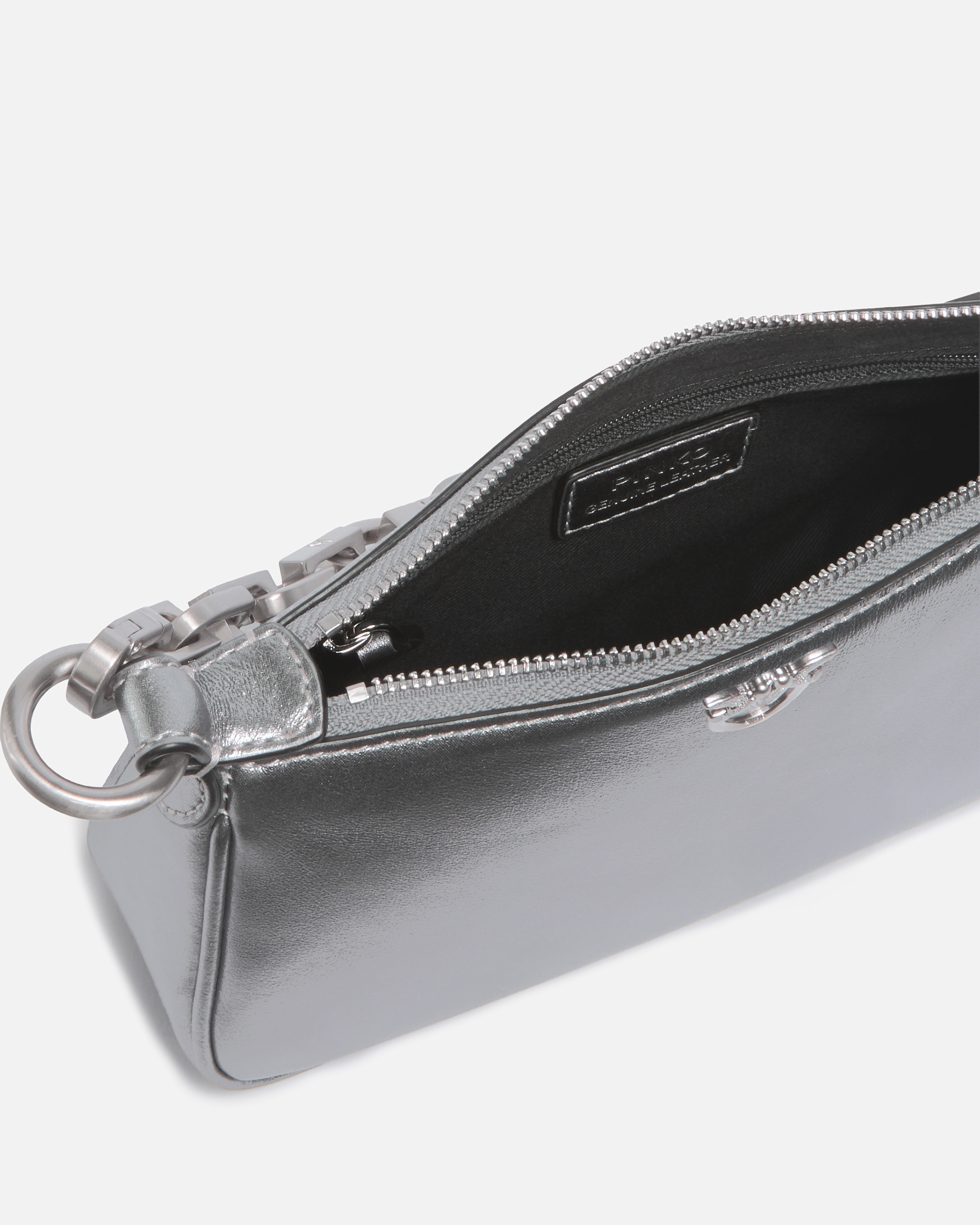 Pinko Mini Half Moon Baguette Handbag In Laminated Suede