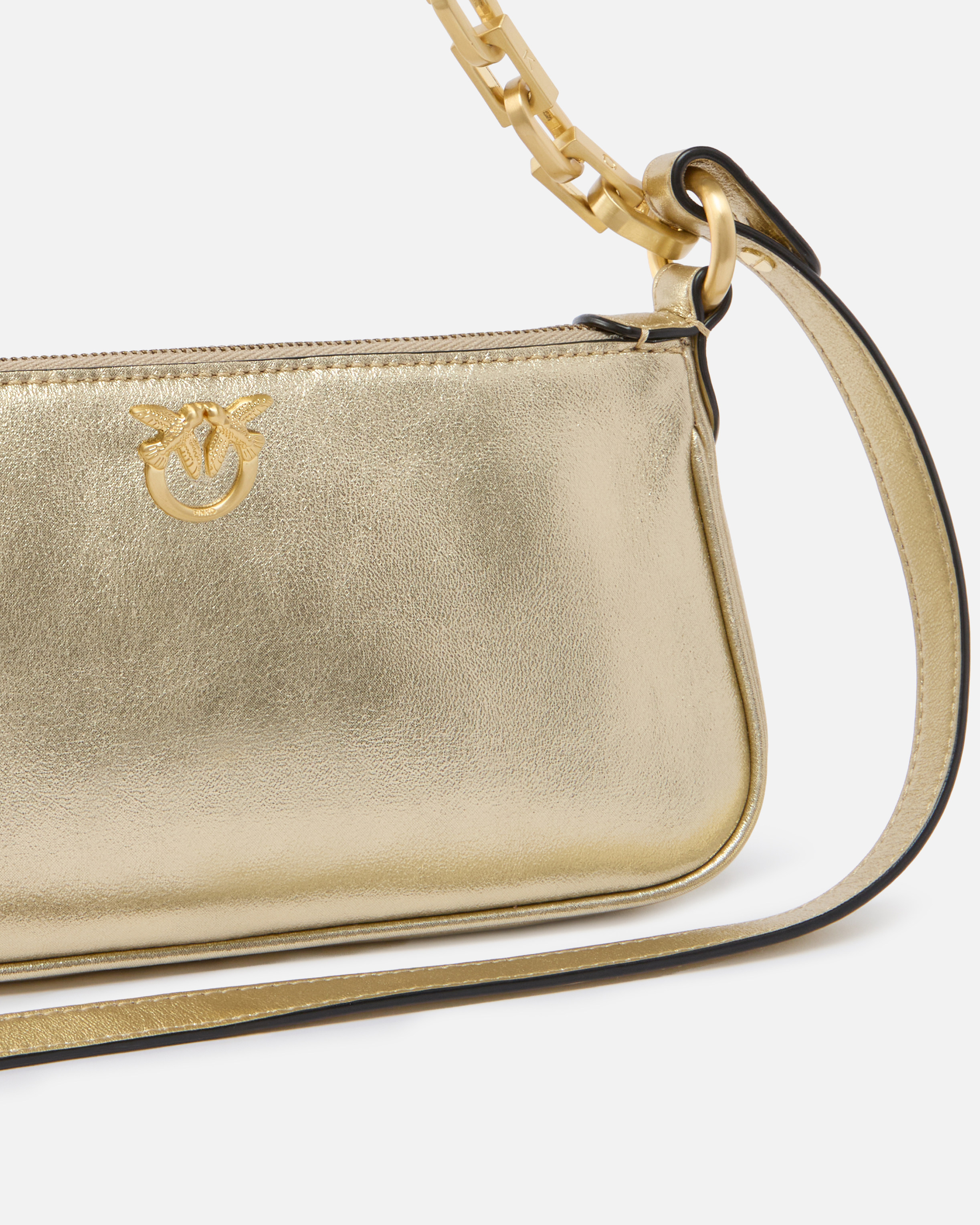 Pinko Mini Half Moon Baguette Handbag In Laminated Suede