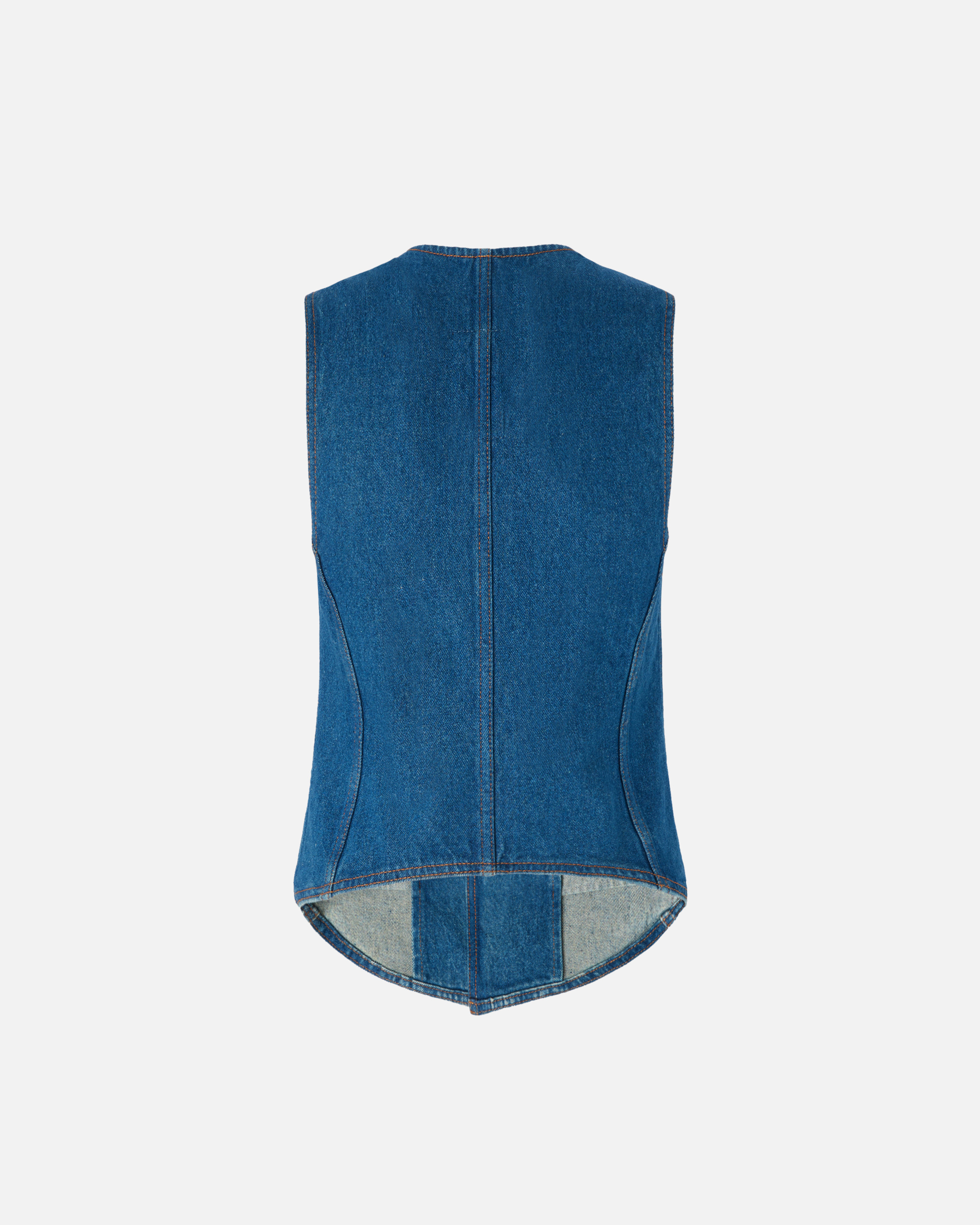 Pinko Tailored Blue Denim Gilet With Notched Lapel In Rinse Wash