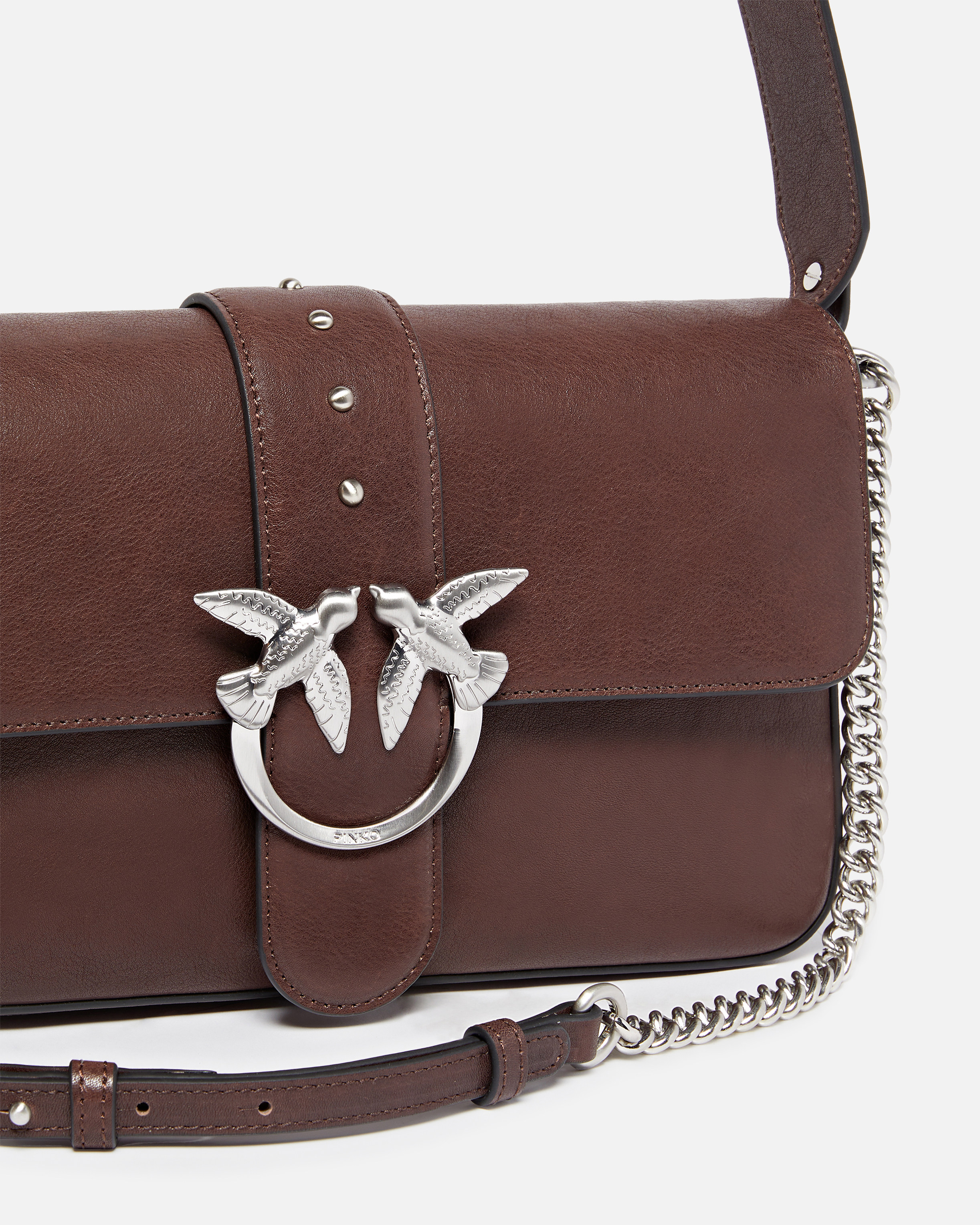 Pinko Medium Leather Classic Love Bag Slouchy Shoulder Bag With Zip In Brown