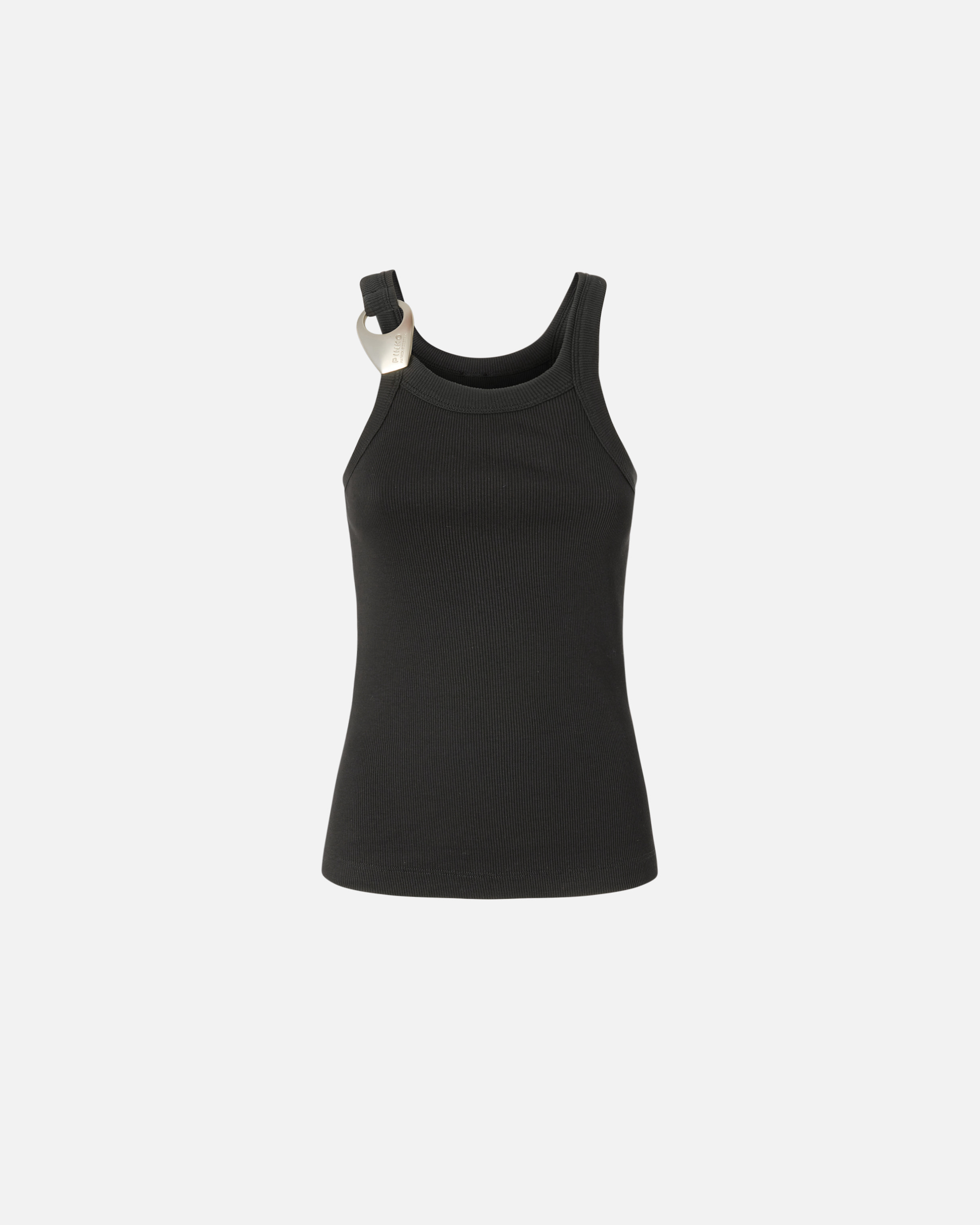 Pinko Reimagine By  X Patrick Mcdowell Ribbed Vest Top With Buckle In Limo Black