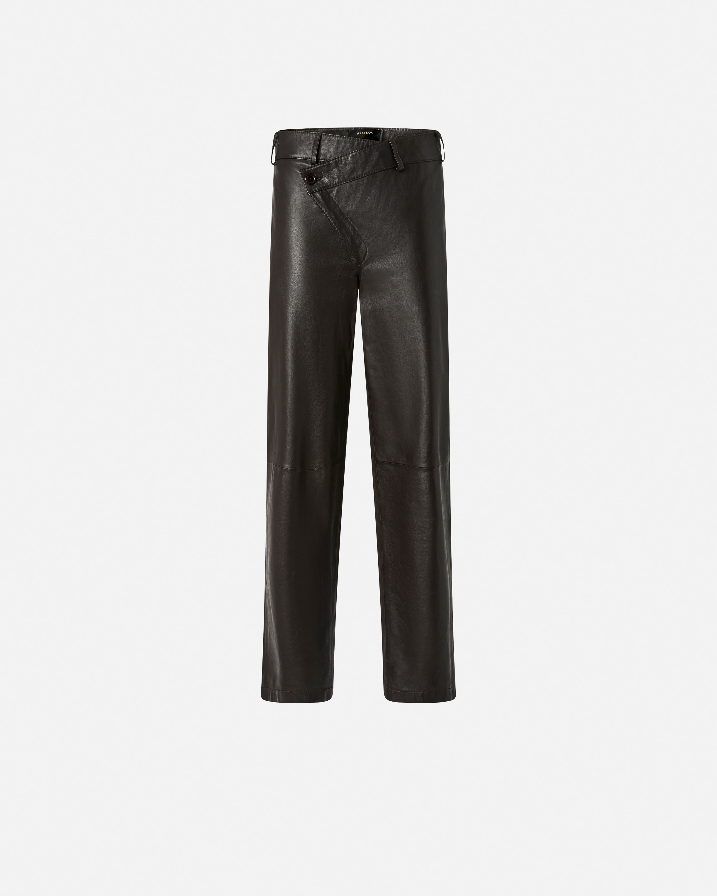 Pinko Leather Slim-fit Trousers In Marron Intense