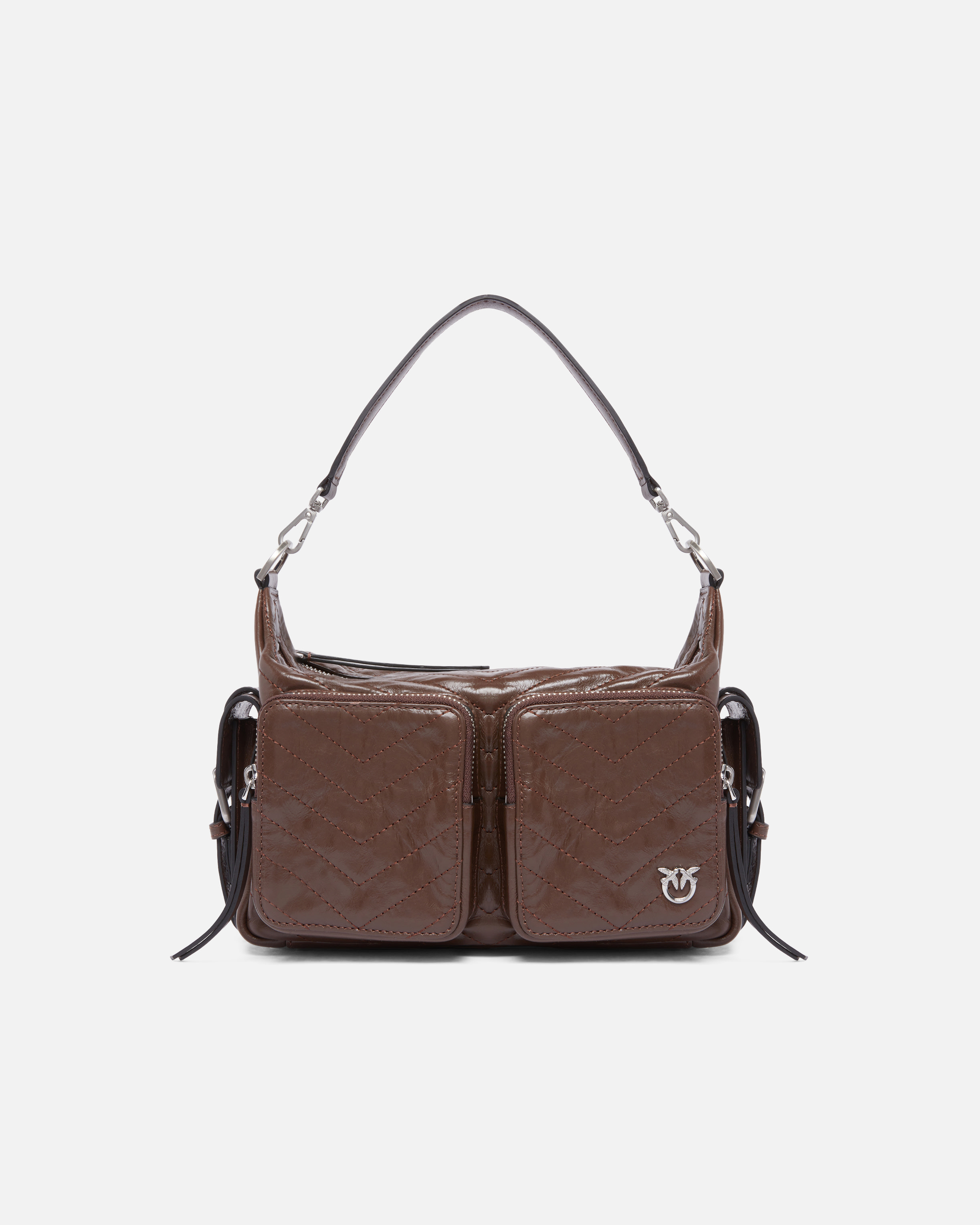 Pinko Rectangular Quilted Leather Shoulder Bag In Brown