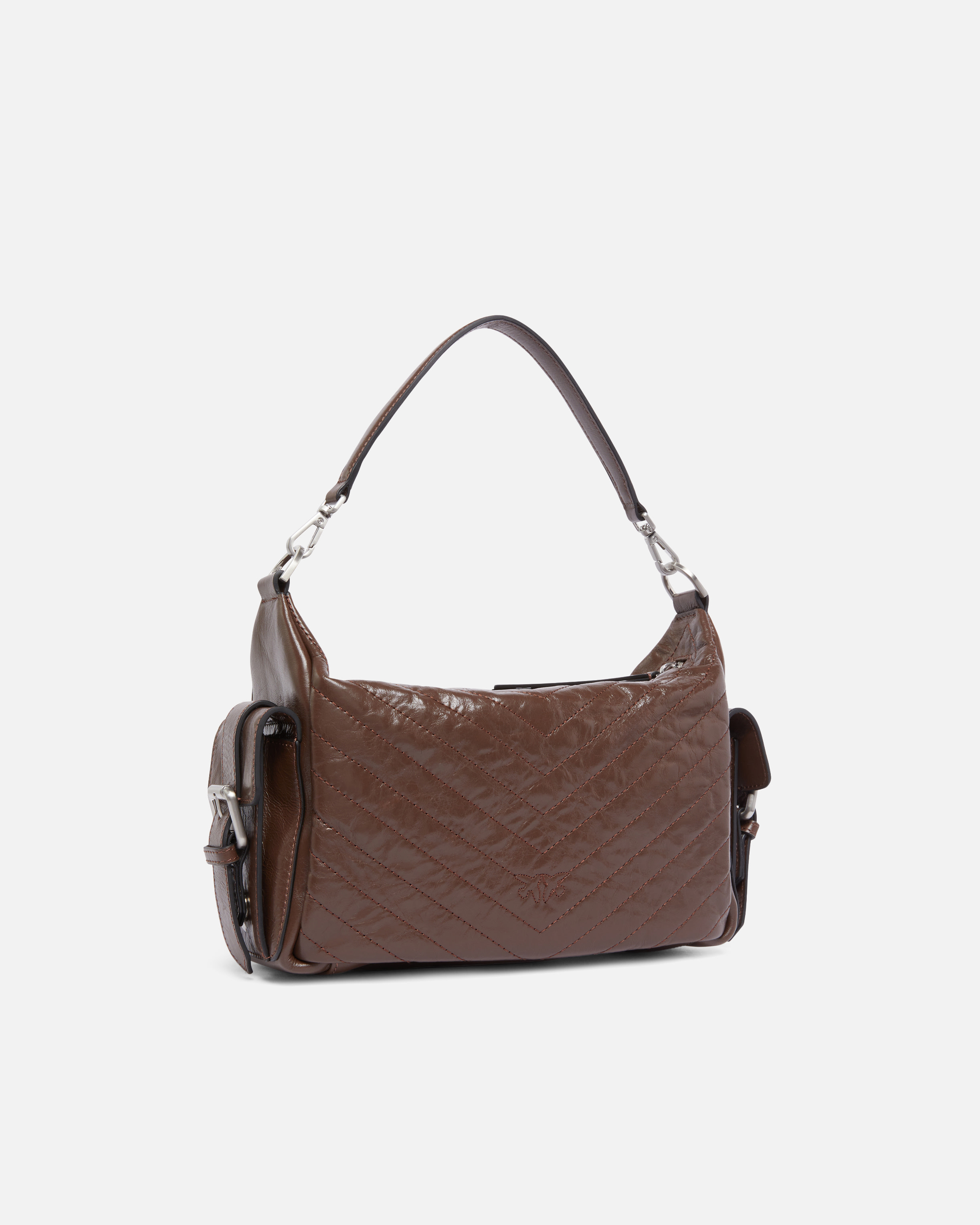 Pinko Rectangular Quilted Leather Shoulder Bag In Brown