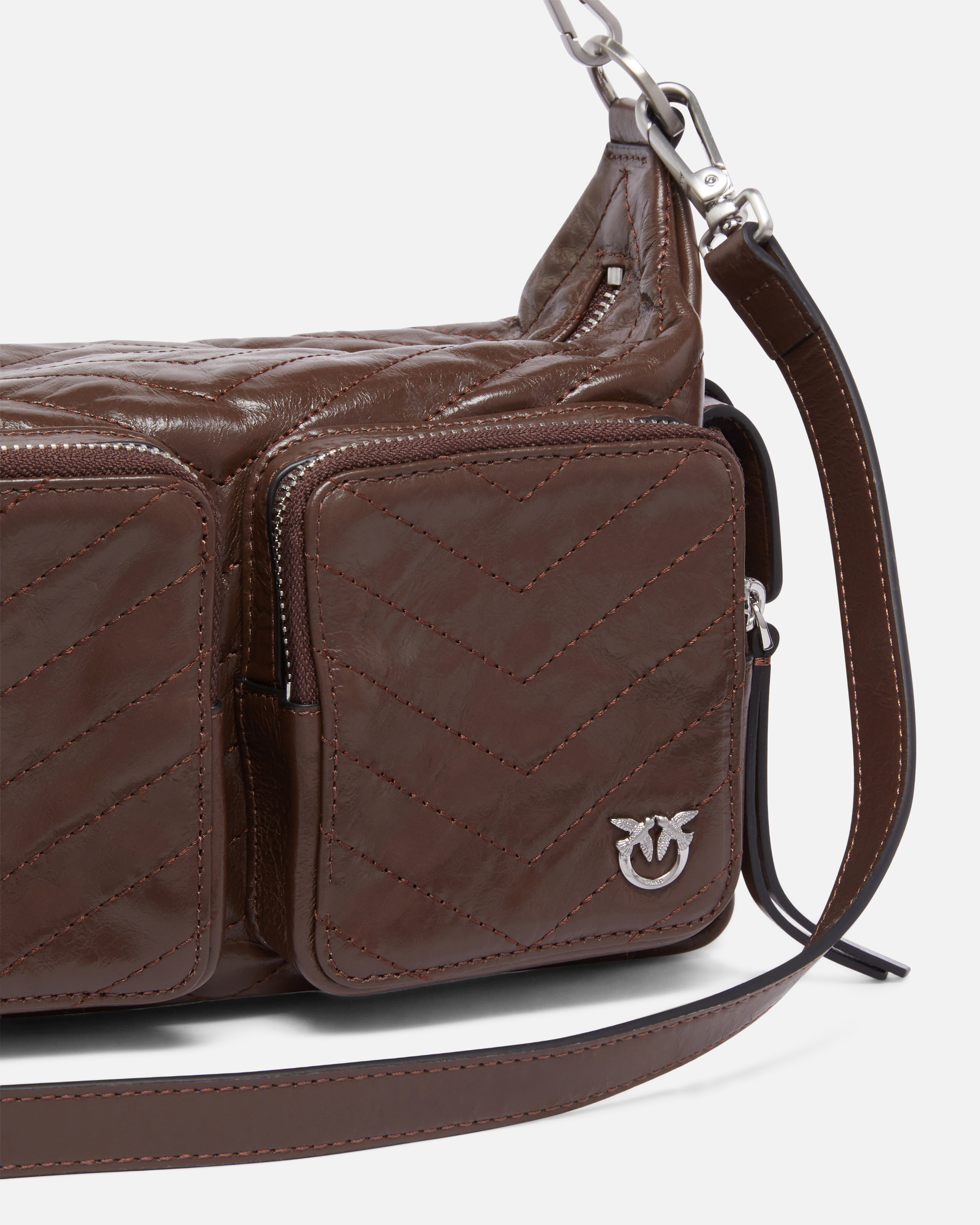 Pinko Rectangular Quilted Leather Shoulder Bag In Brown