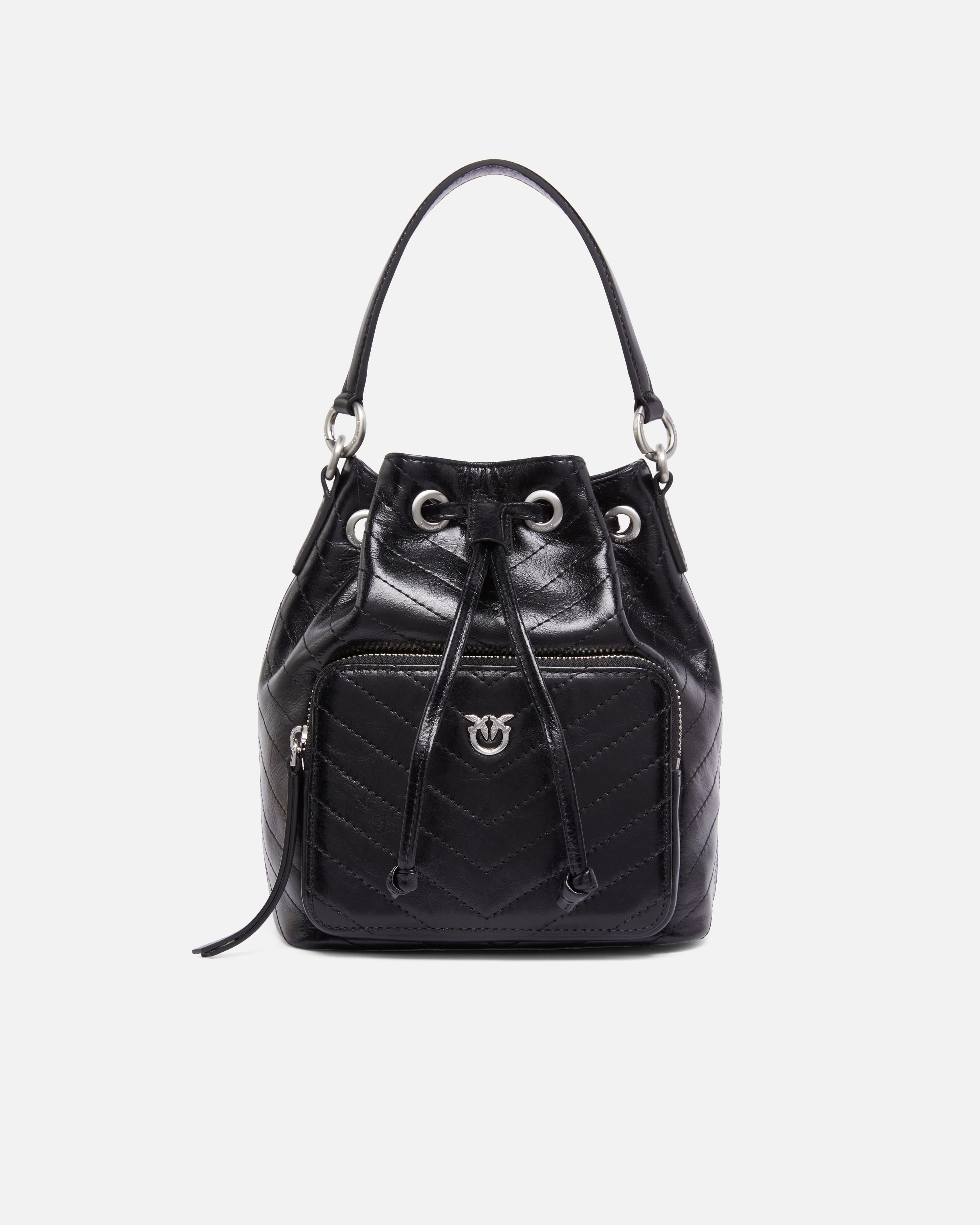 Small leather Cargo Bucket Bag with pocket - Black - large | Pinko 