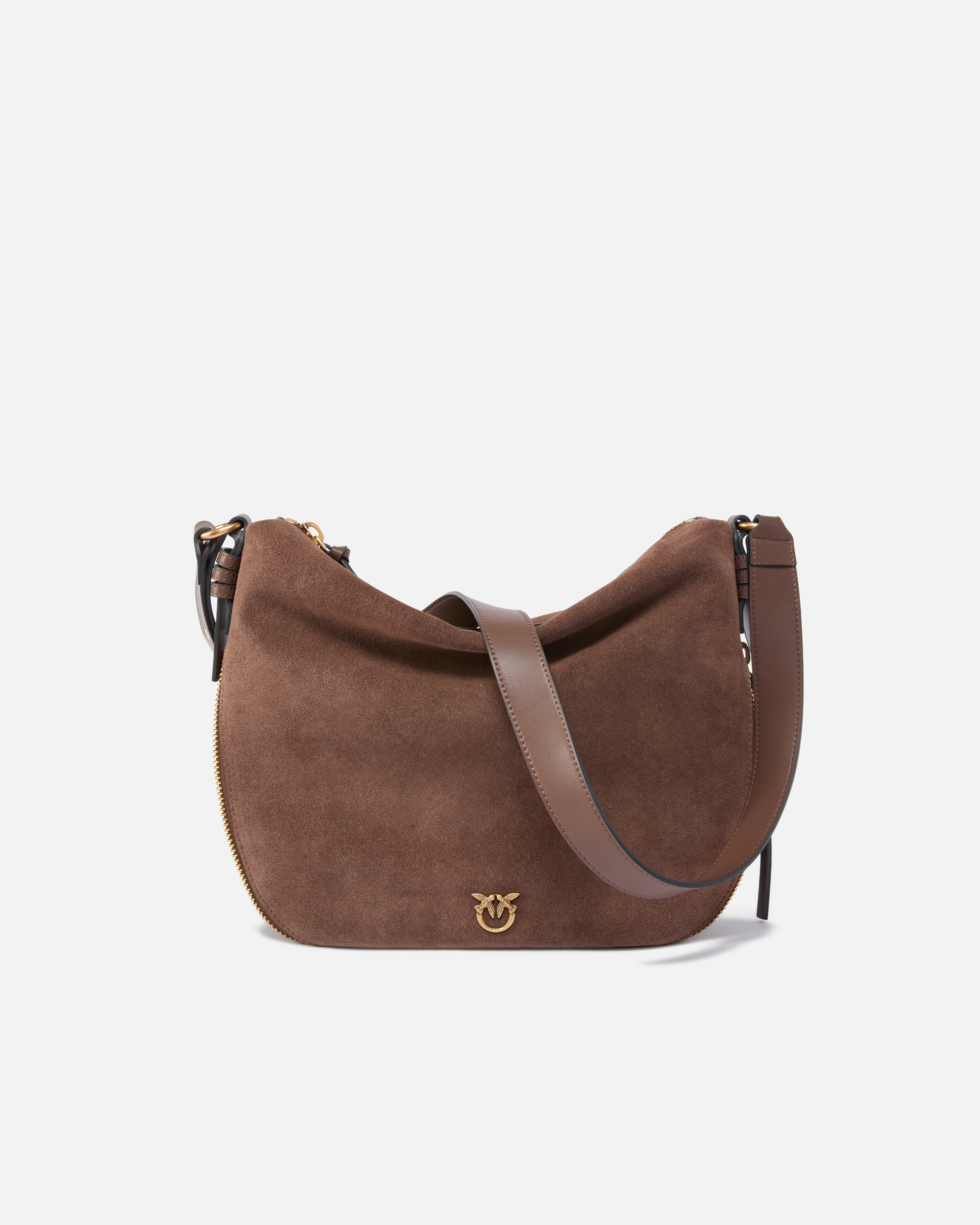 Pinko Medium Suede Hobo Bag With Love Birds Logo