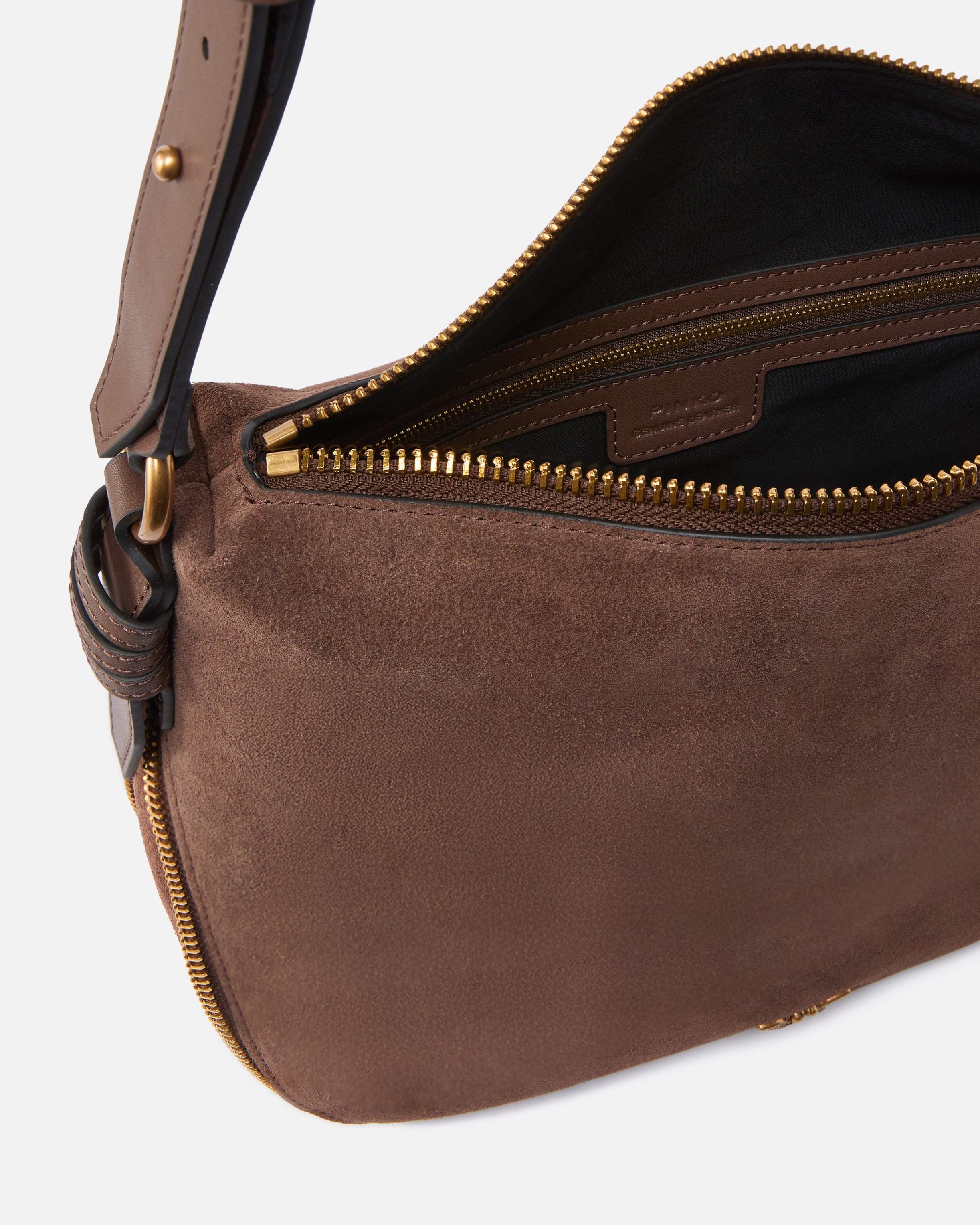 Pinko Medium Suede Hobo Bag With Love Birds Logo