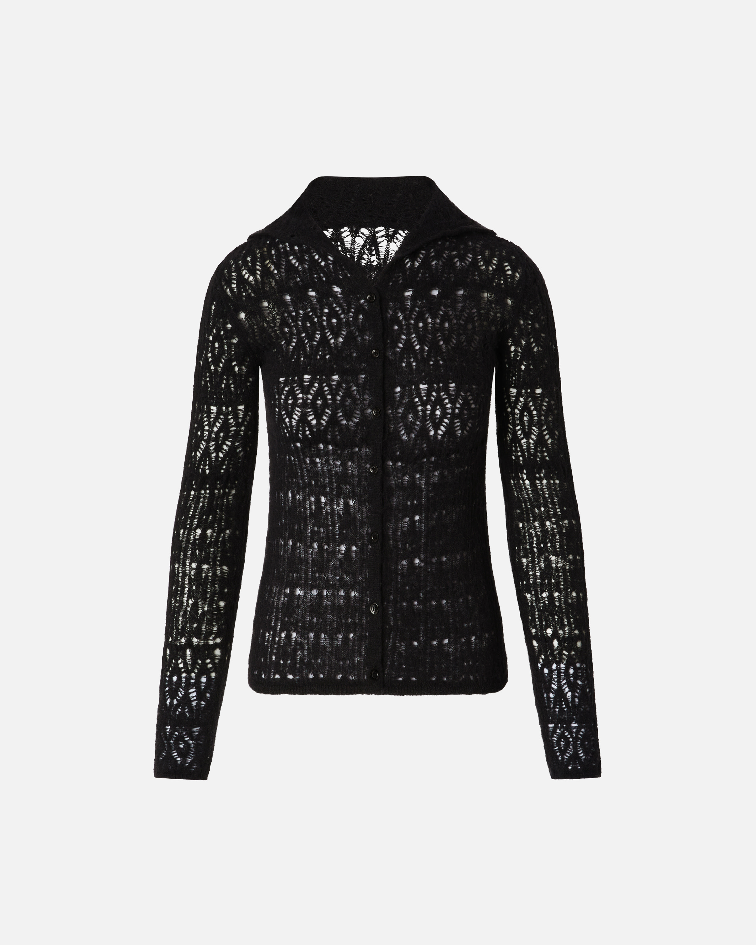 Pinko Slim-fitting Openwork Sweater With Buttons In Limo Black