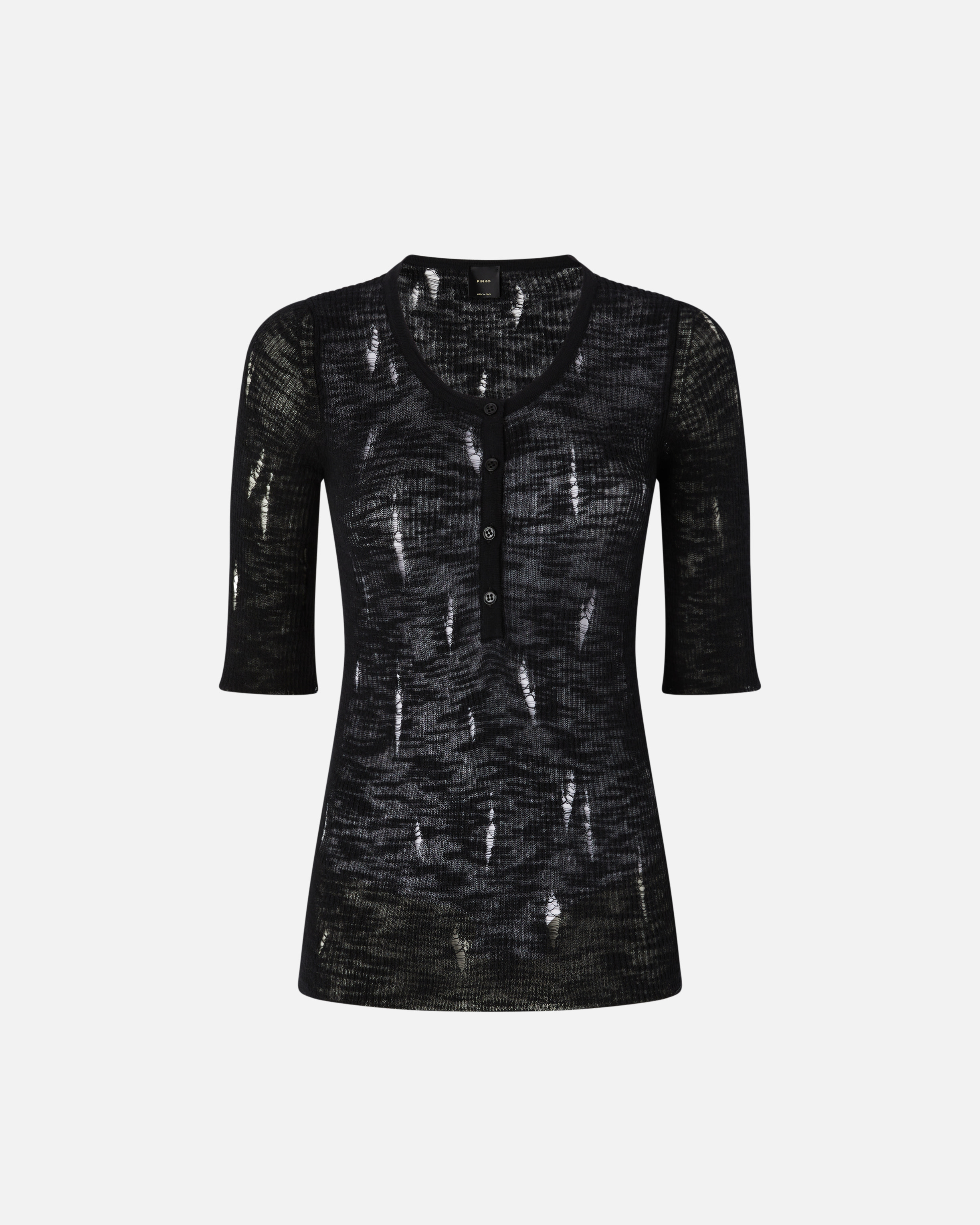 Pinko Lightweight Ribbed Seraph Sweater With Rips In Limo Black