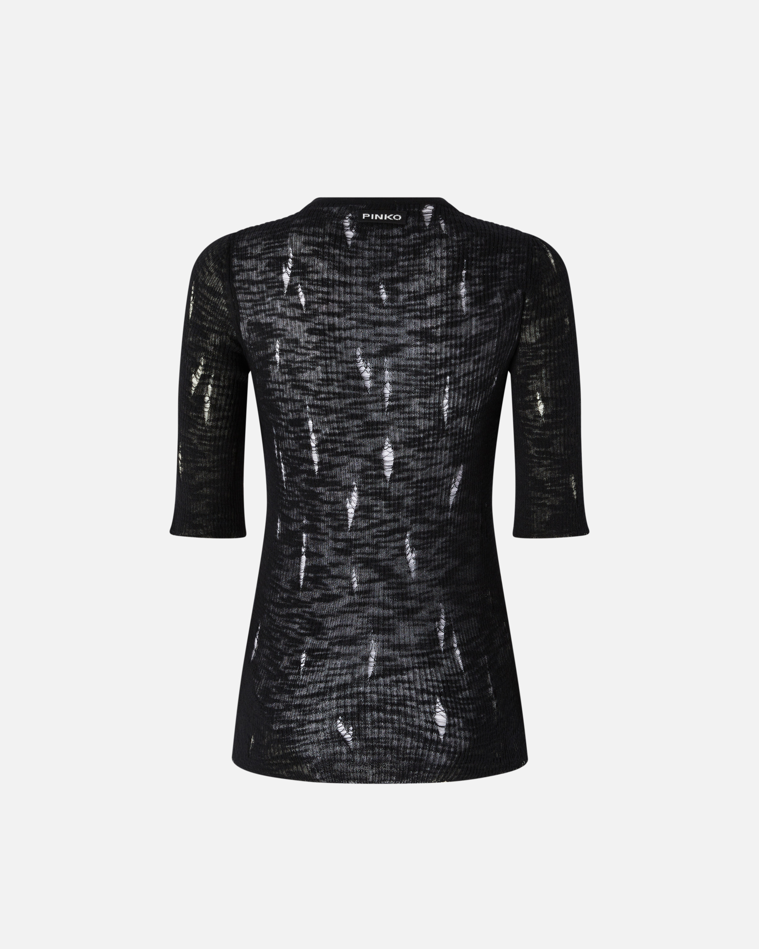 Pinko Lightweight Ribbed Seraph Sweater With Rips In Limo Black