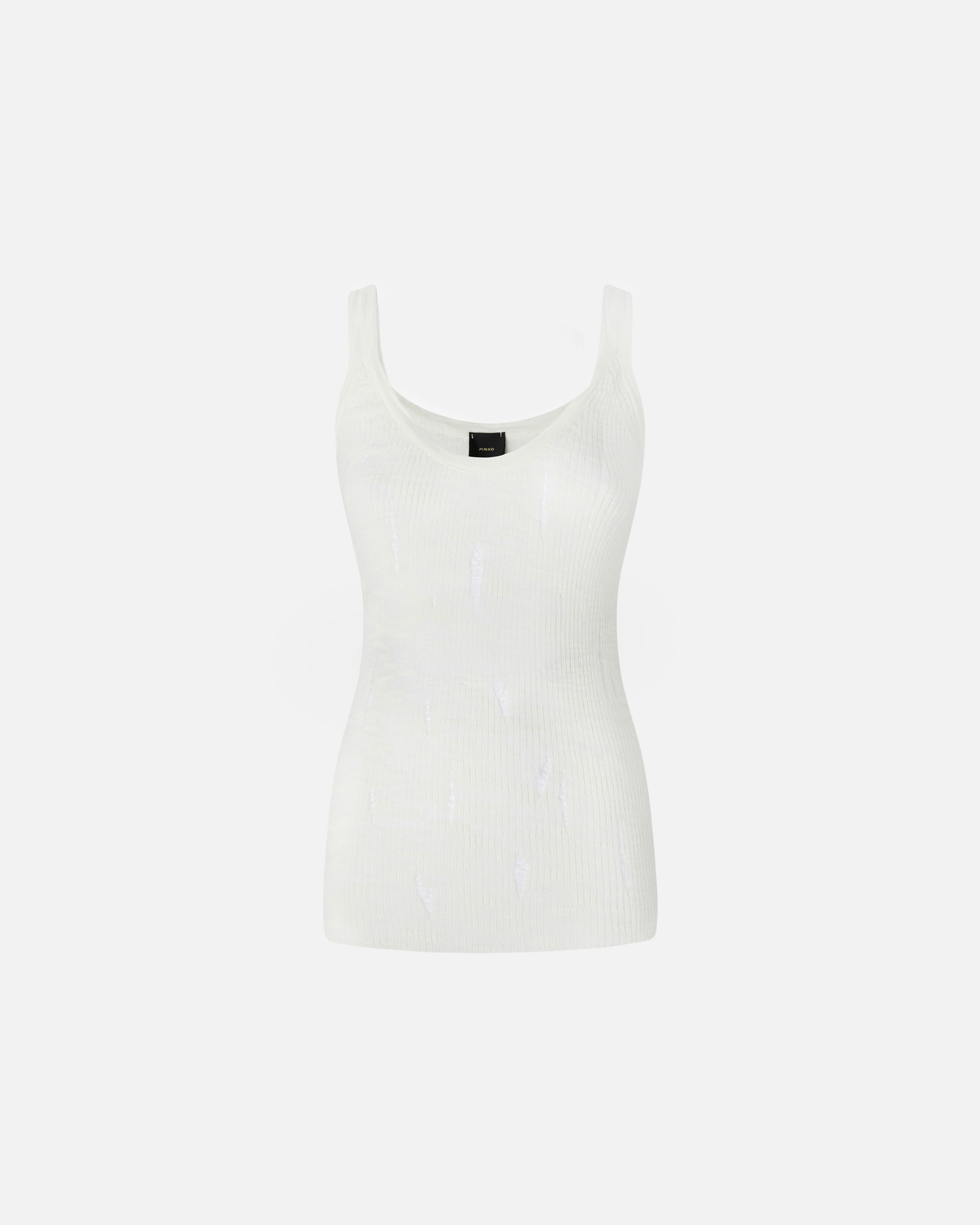 Pinko Lightweight Ribbed Tank Top With Rips In Snow White