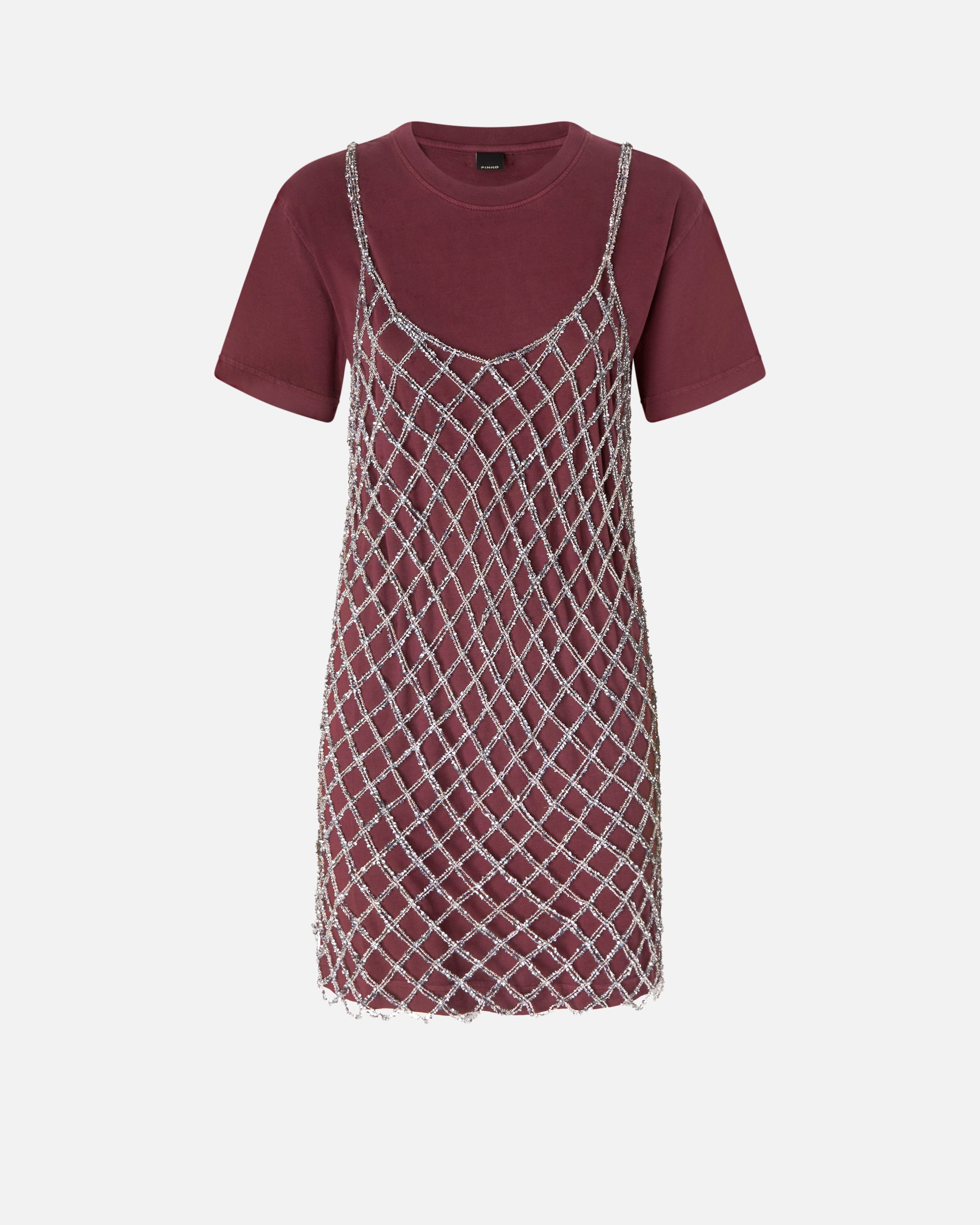Pinko Layered Midi Dress In Bordeaux/argento