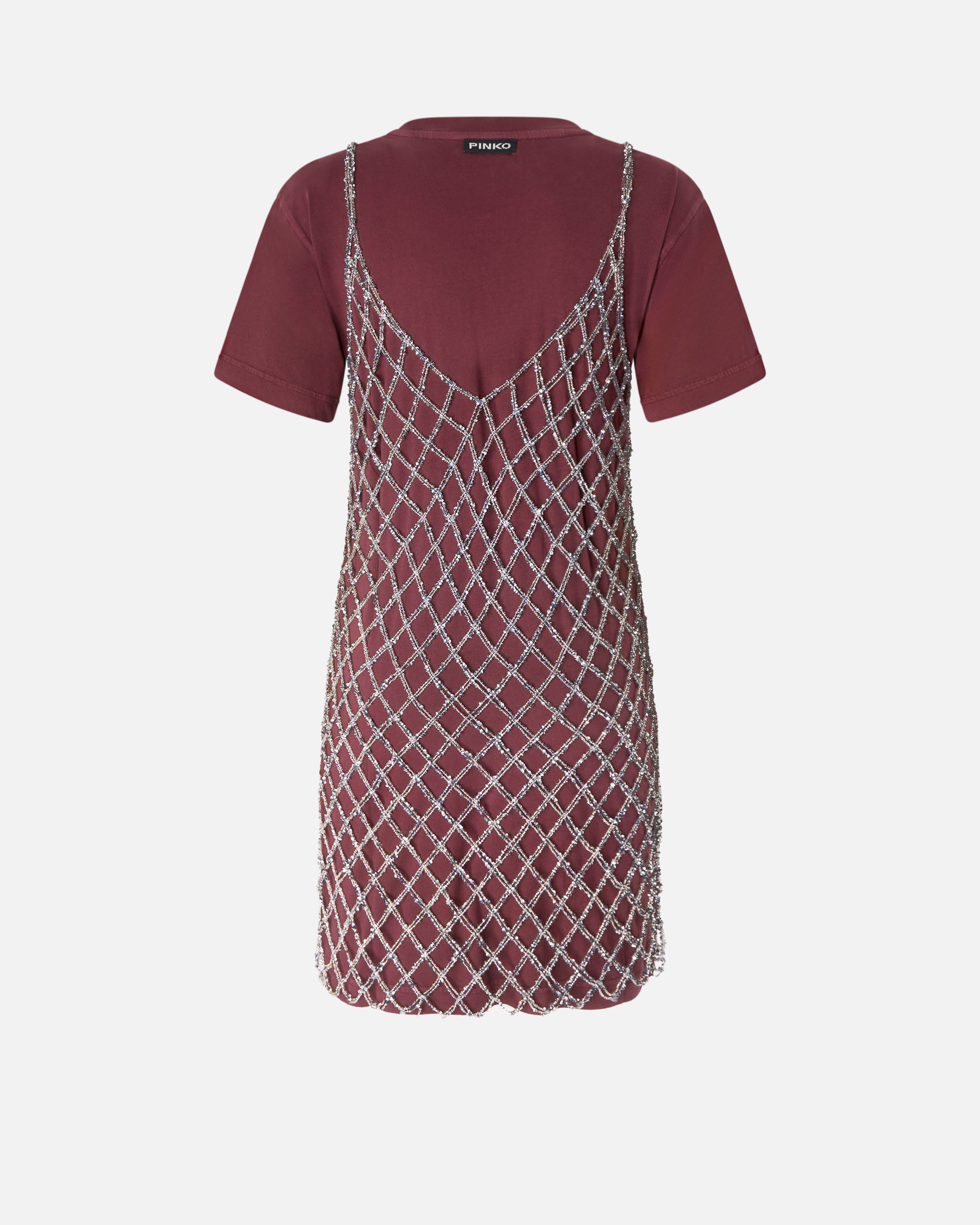 Pinko Layered Midi Dress In Bordeaux/argento