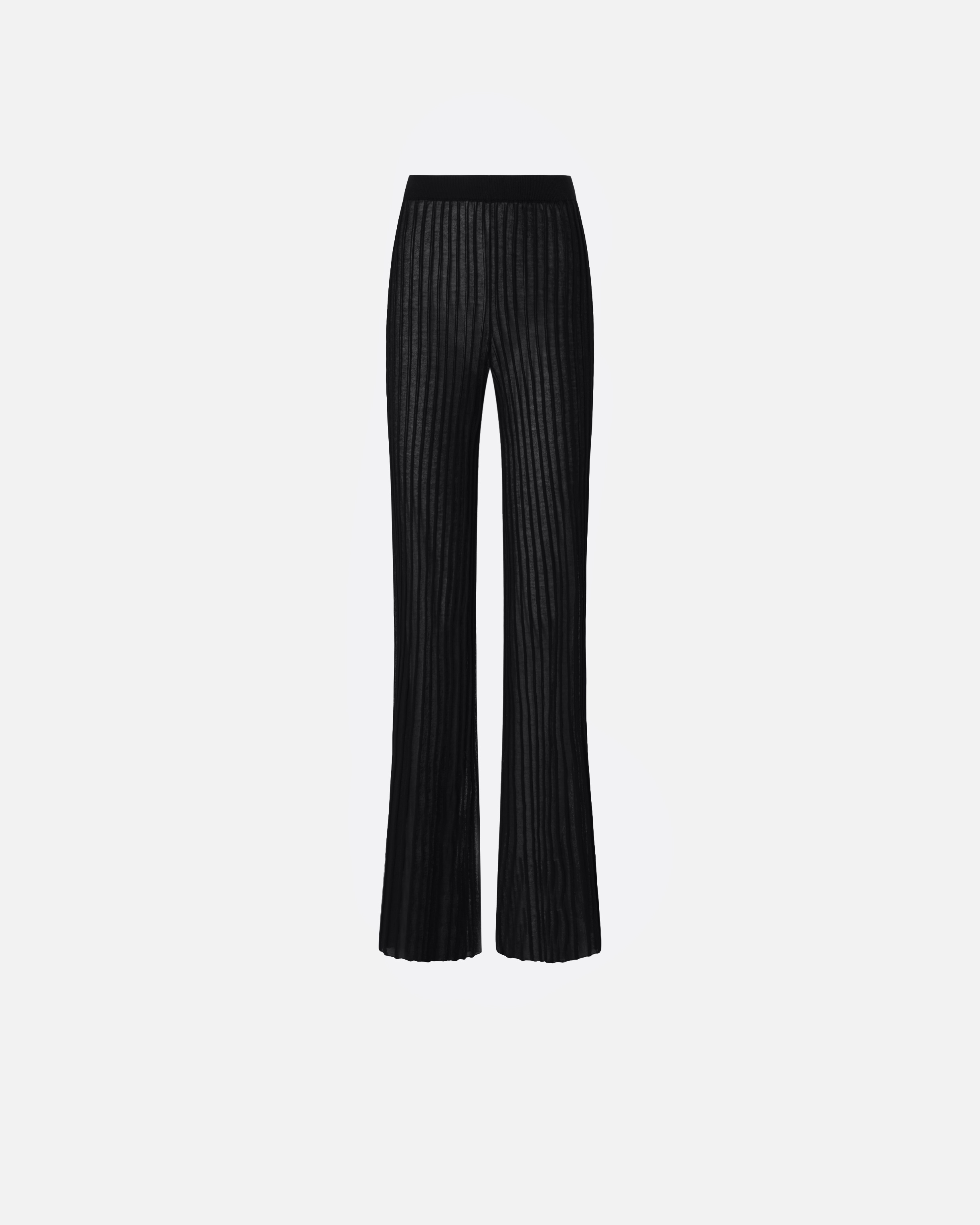 Pinko Lightweight Semi-transparent Ribbed Trousers In Limo Black