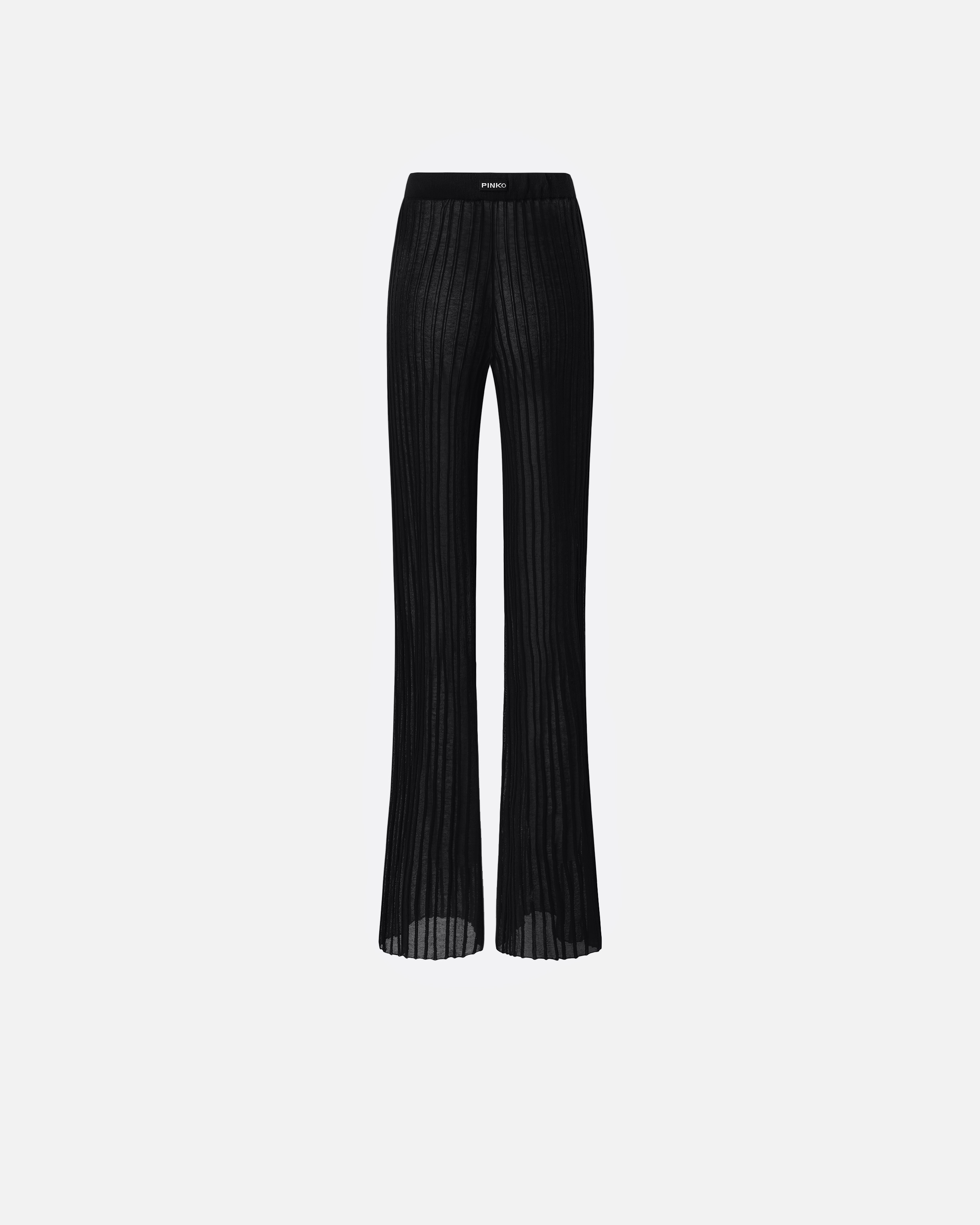 Pinko Lightweight Semi-transparent Ribbed Trousers In Limo Black
