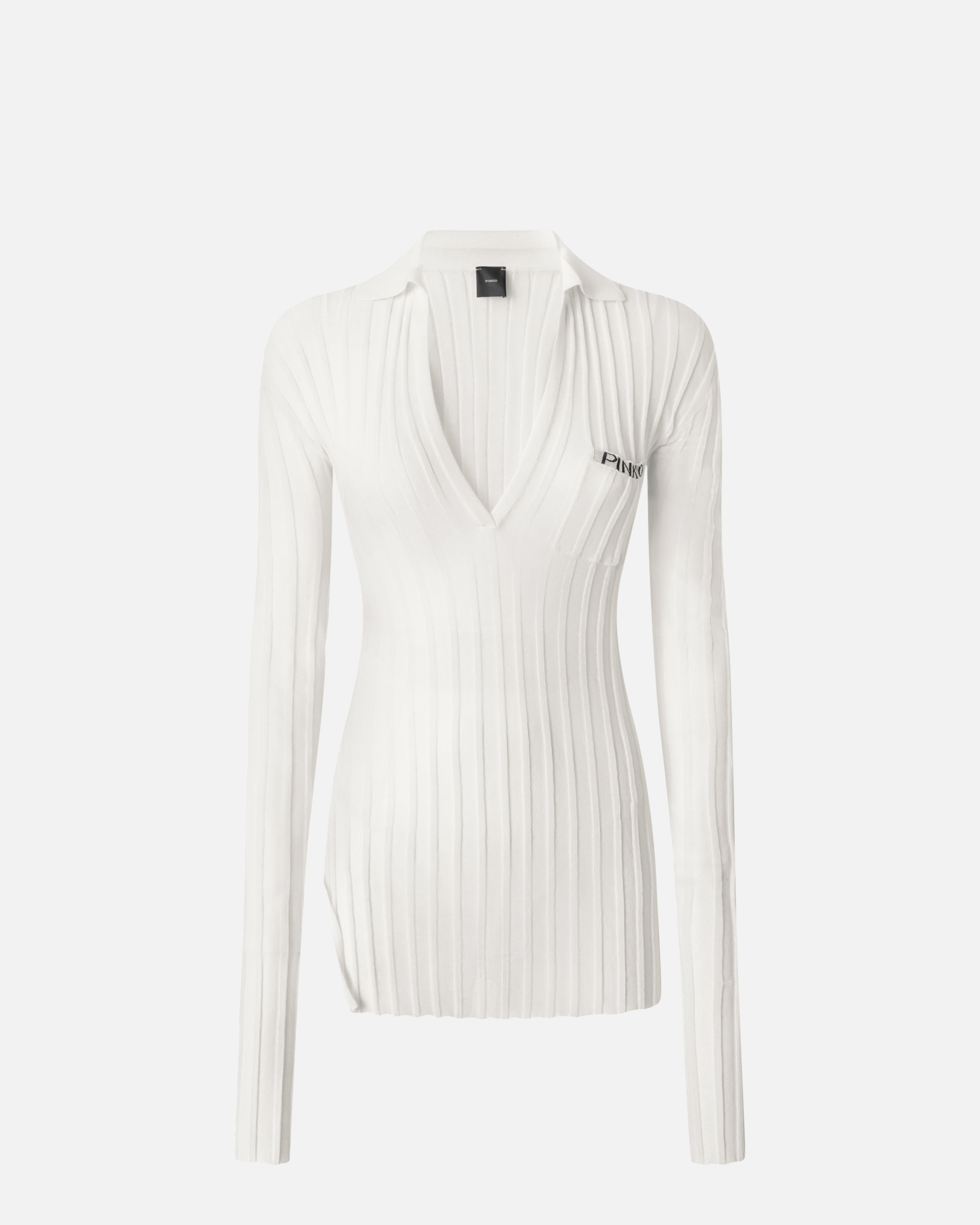Pinko Crepe Transparent Ribbed Texture Long Sleeves In Bianco-biancaneve