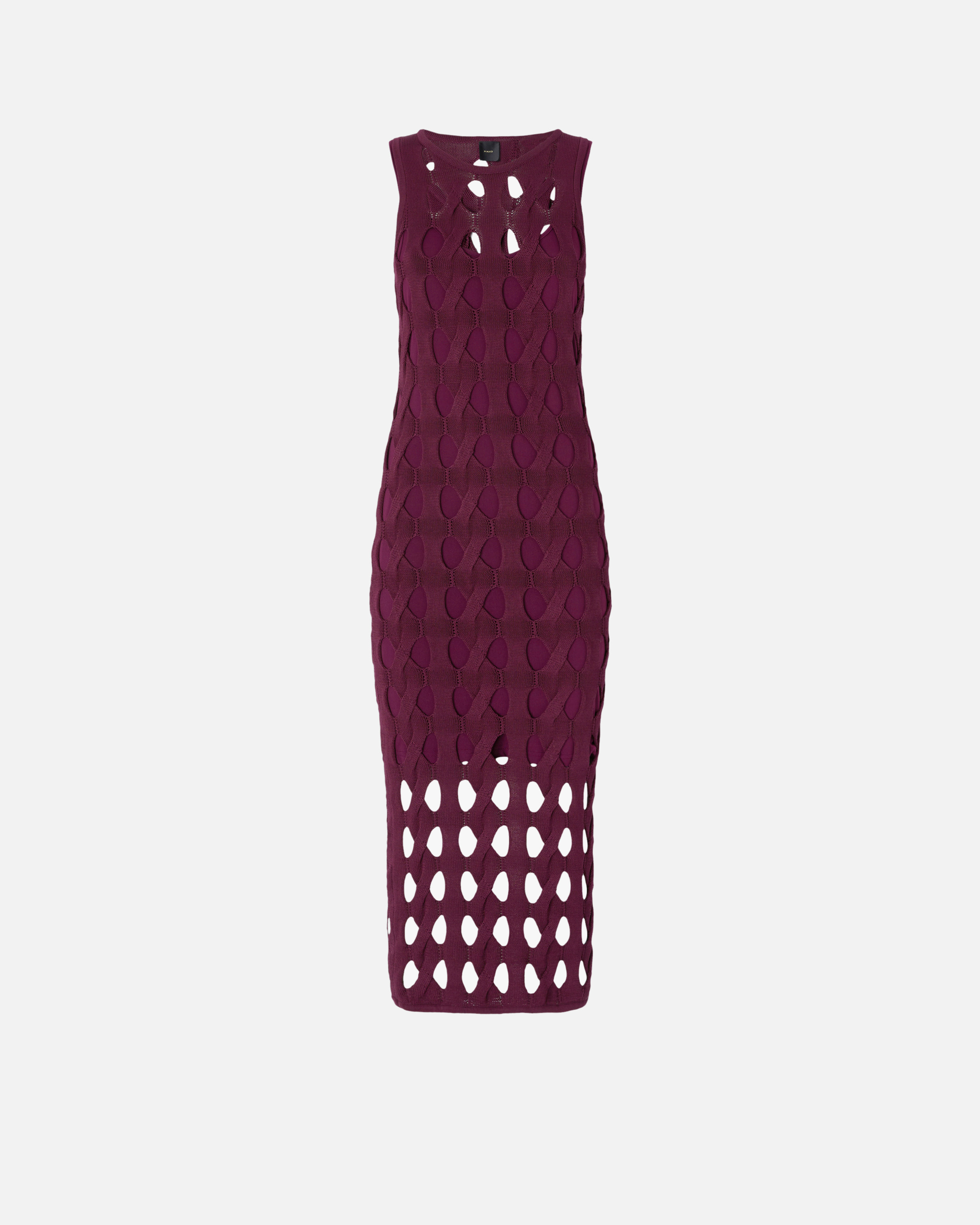 Pinko Perforated Knit Midi Dress In Bordeaux Intenso