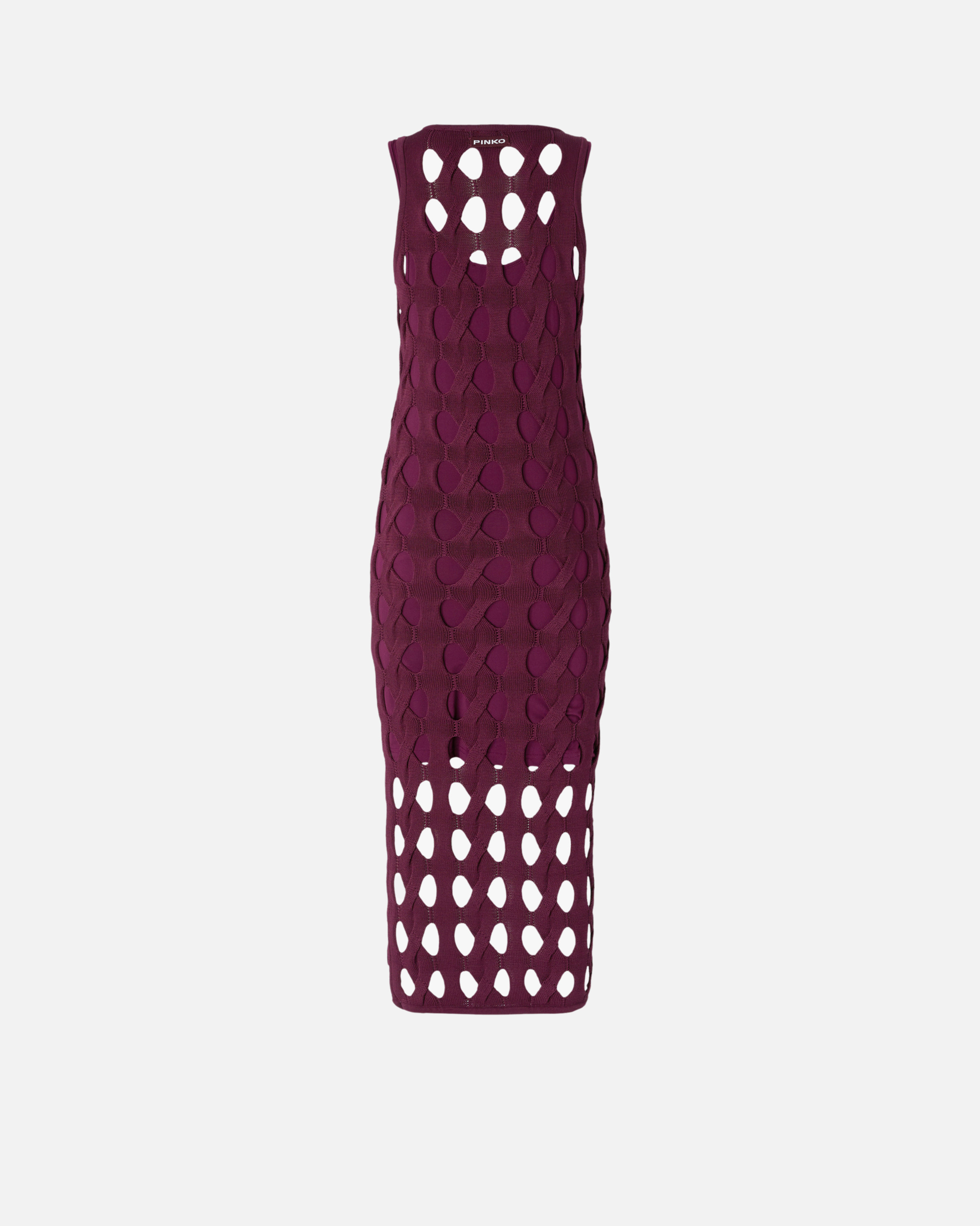 Pinko Perforated Knit Midi Dress In Bordeaux Intenso