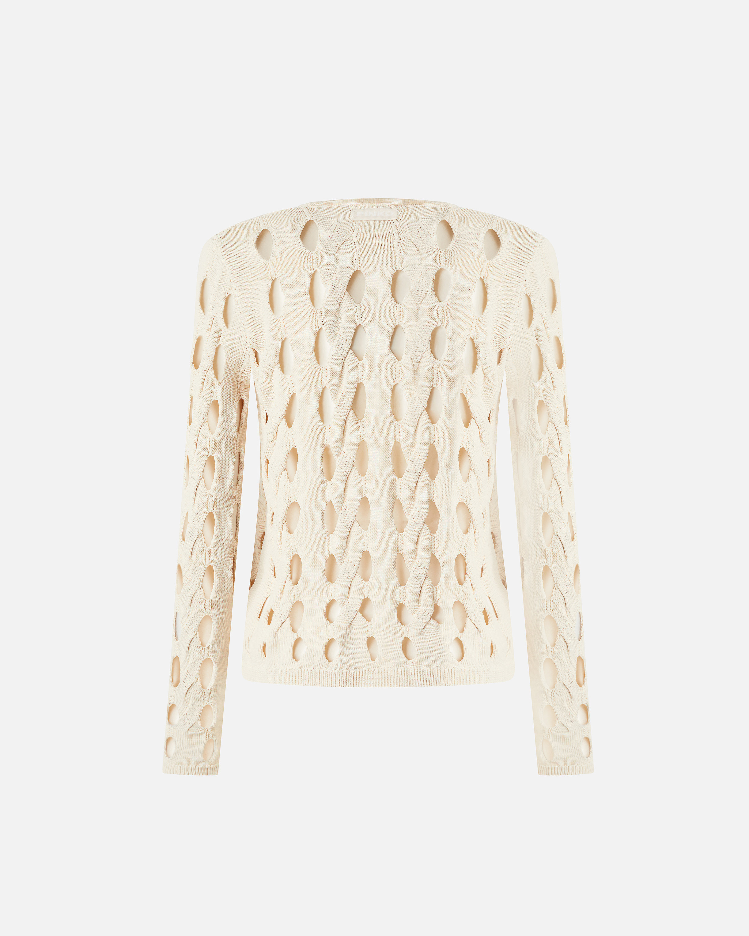 Pinko Cropped Knit Openwork Cardigan In Blanc Cygne