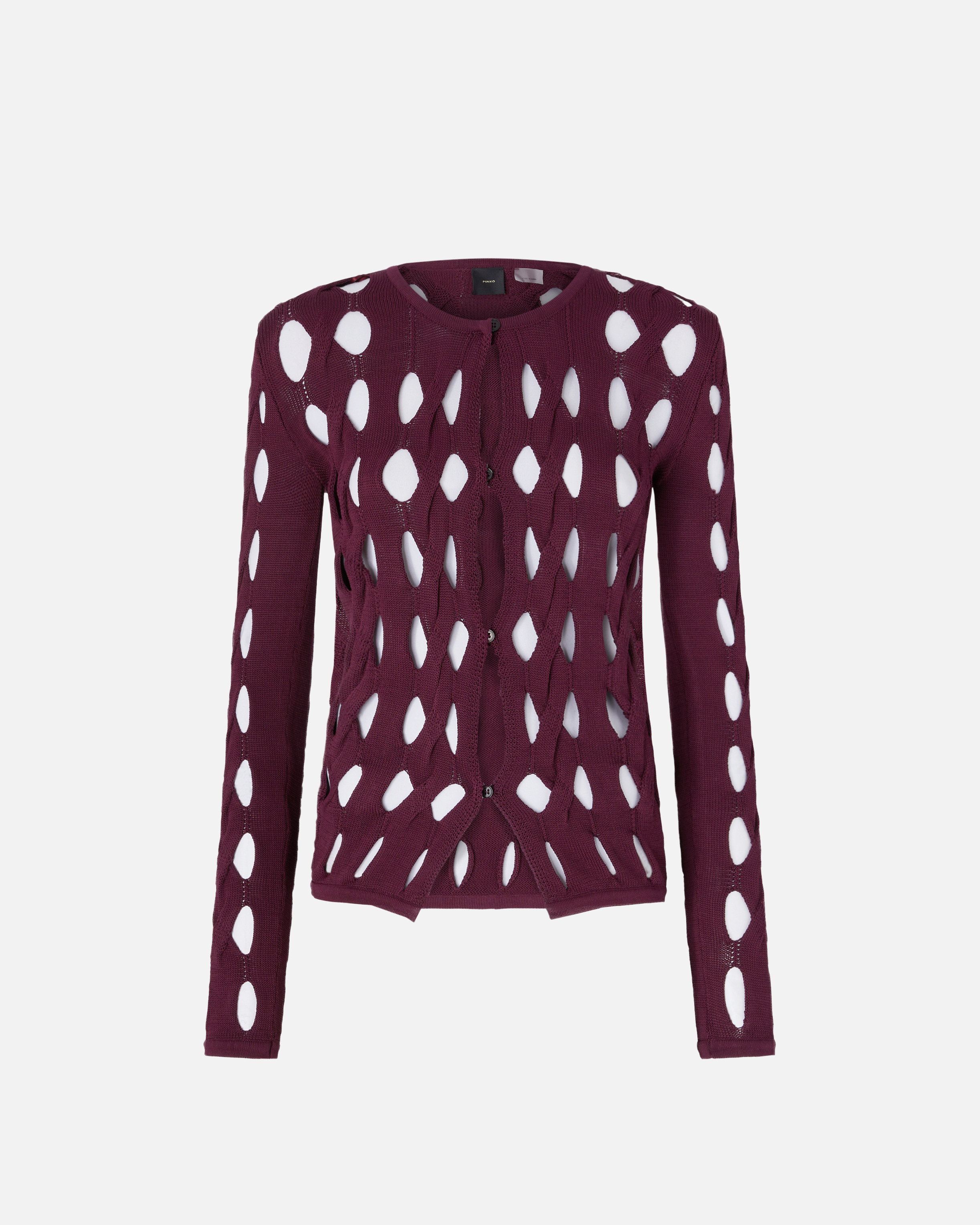 Pinko Short Cardigan In Perforated Knit In Bordeaux Intenso