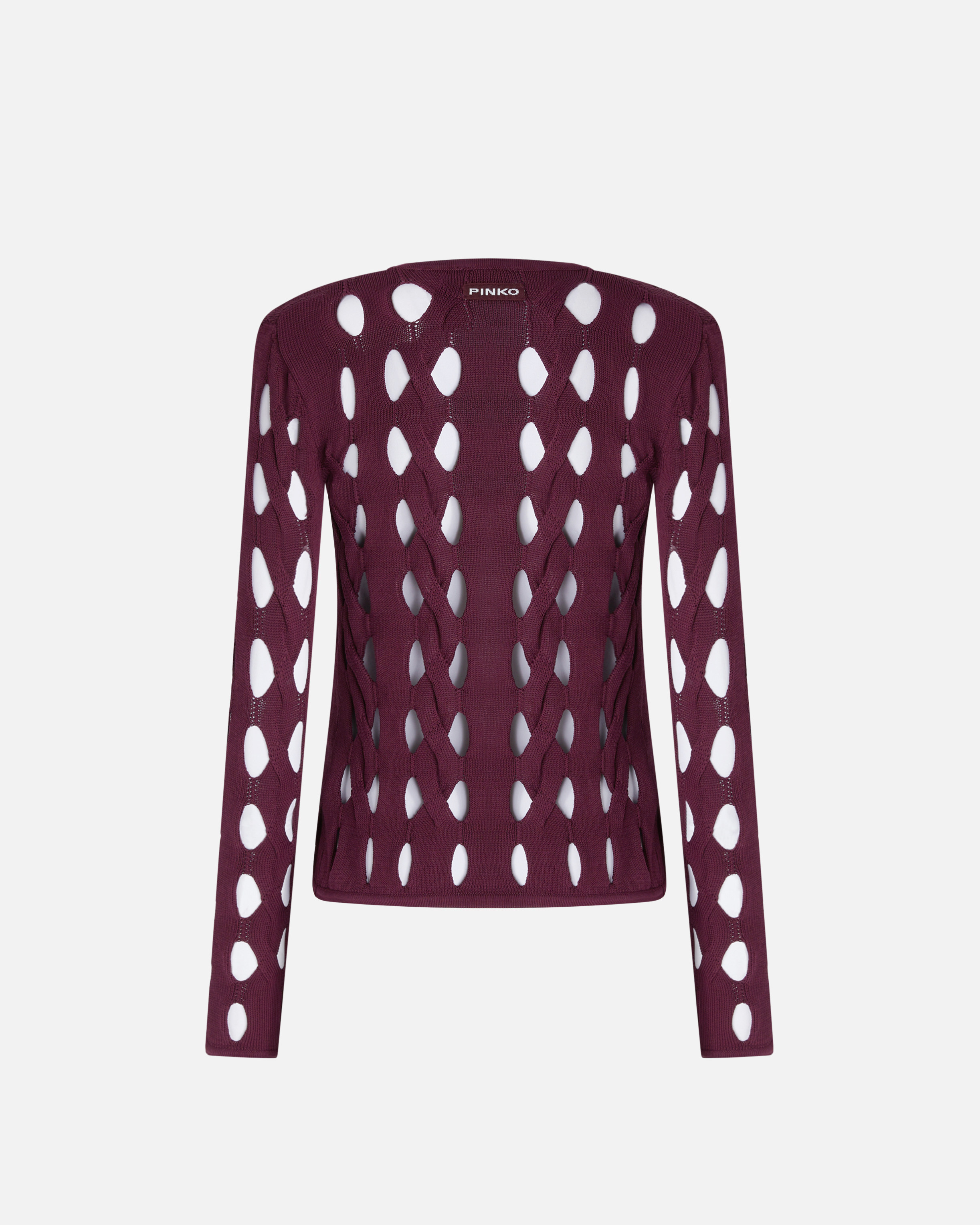 Pinko Short Cardigan In Perforated Knit In Bordeaux Intenso