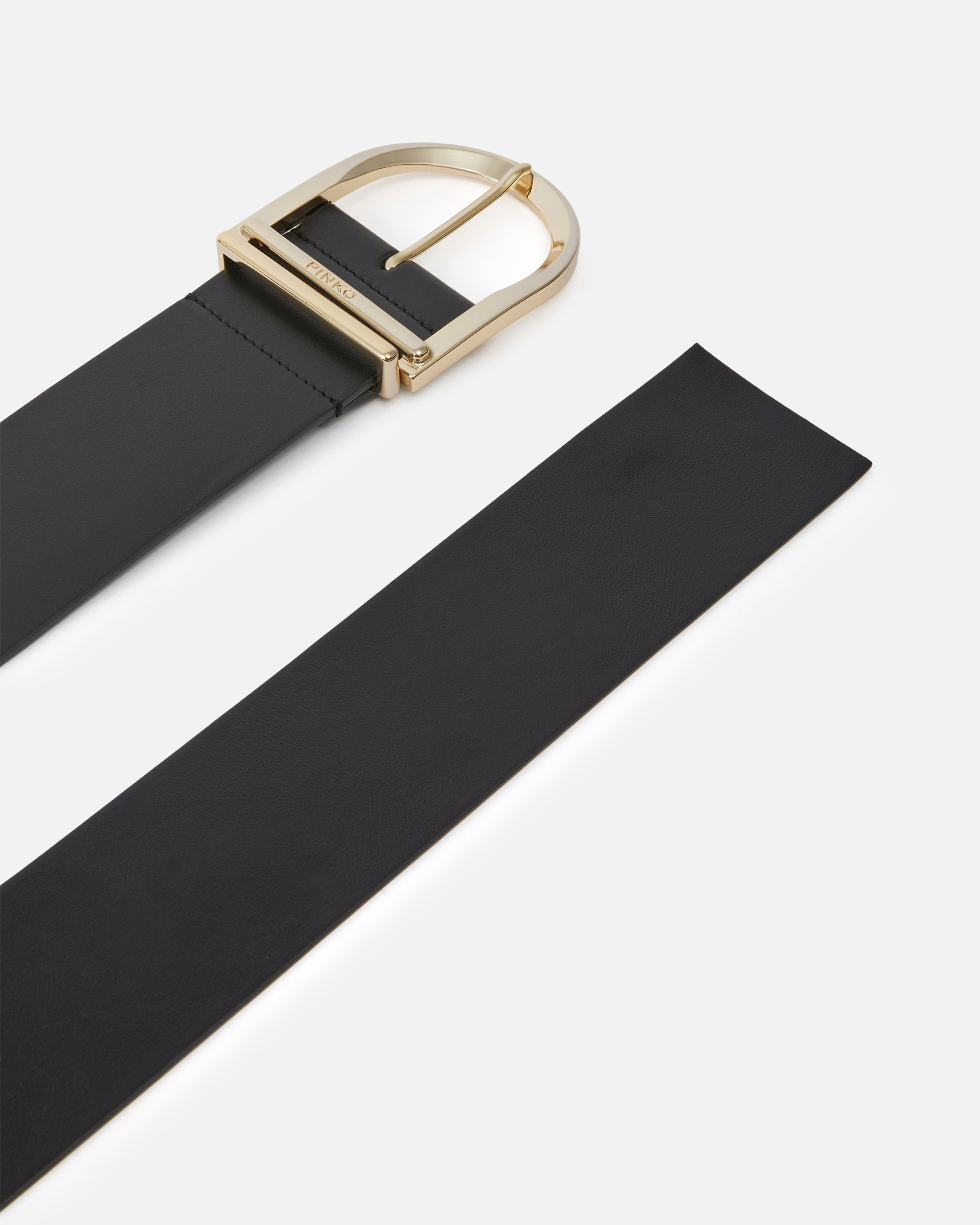 Leather and nappa leather belt with maxi buckle, 6cm PINKO