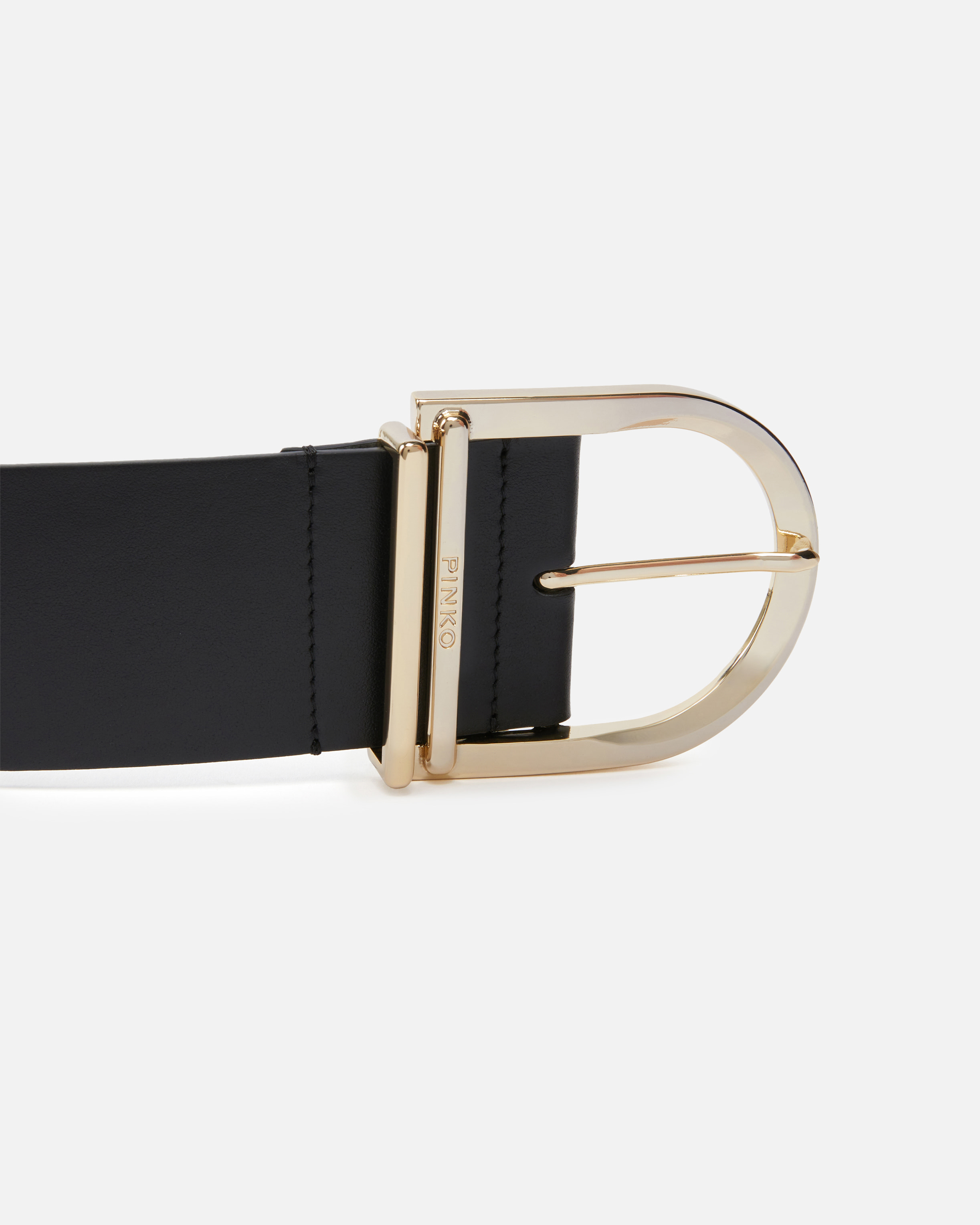 Pinko Leather And Nappa Leather Belt With Maxi Buckle In Nero-light Gold