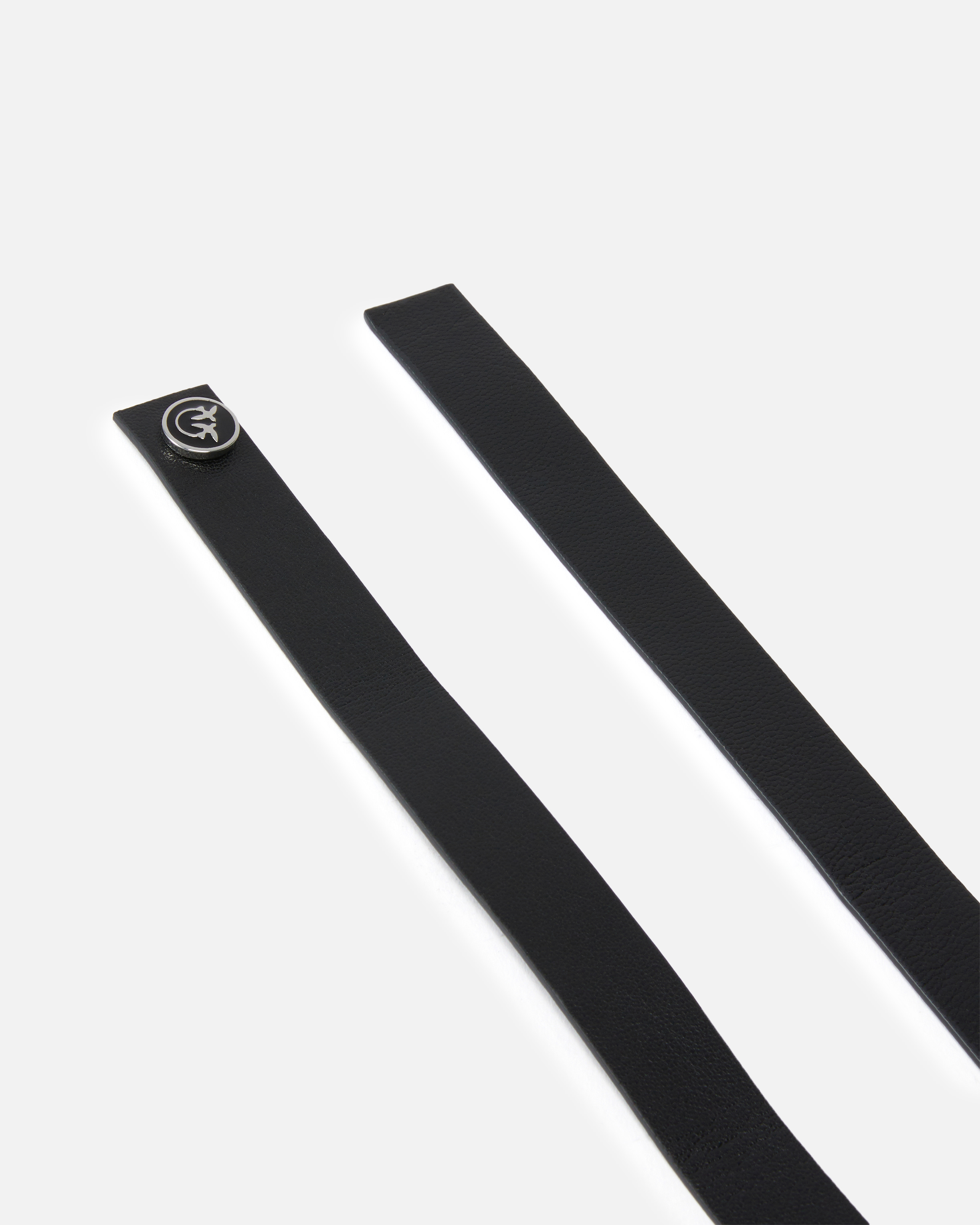 Pinko Leather Belt With Metal Inserts In Limo Black-shiny Nickel