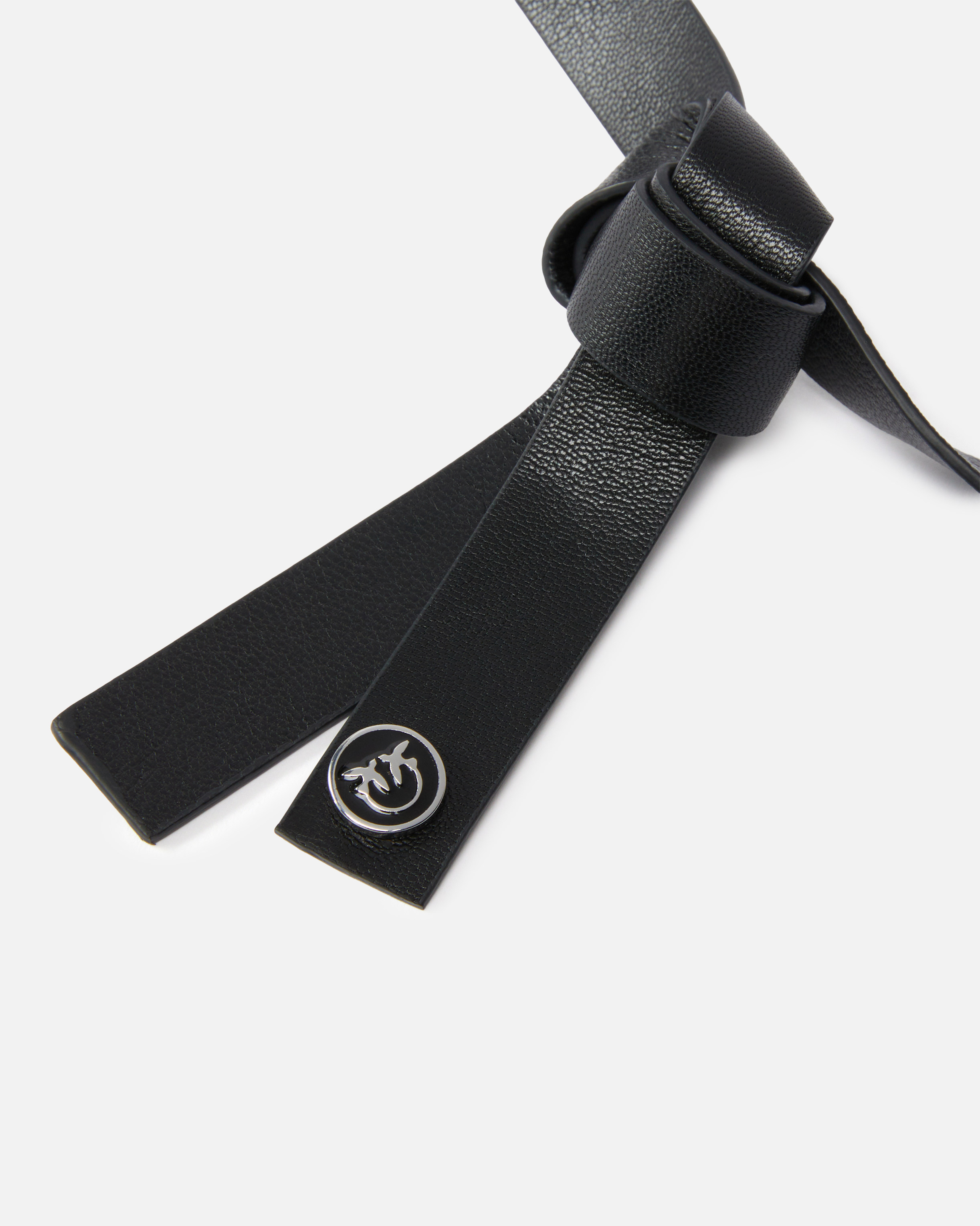 Pinko Leather Belt With Metal Inserts In Limo Black-shiny Nickel