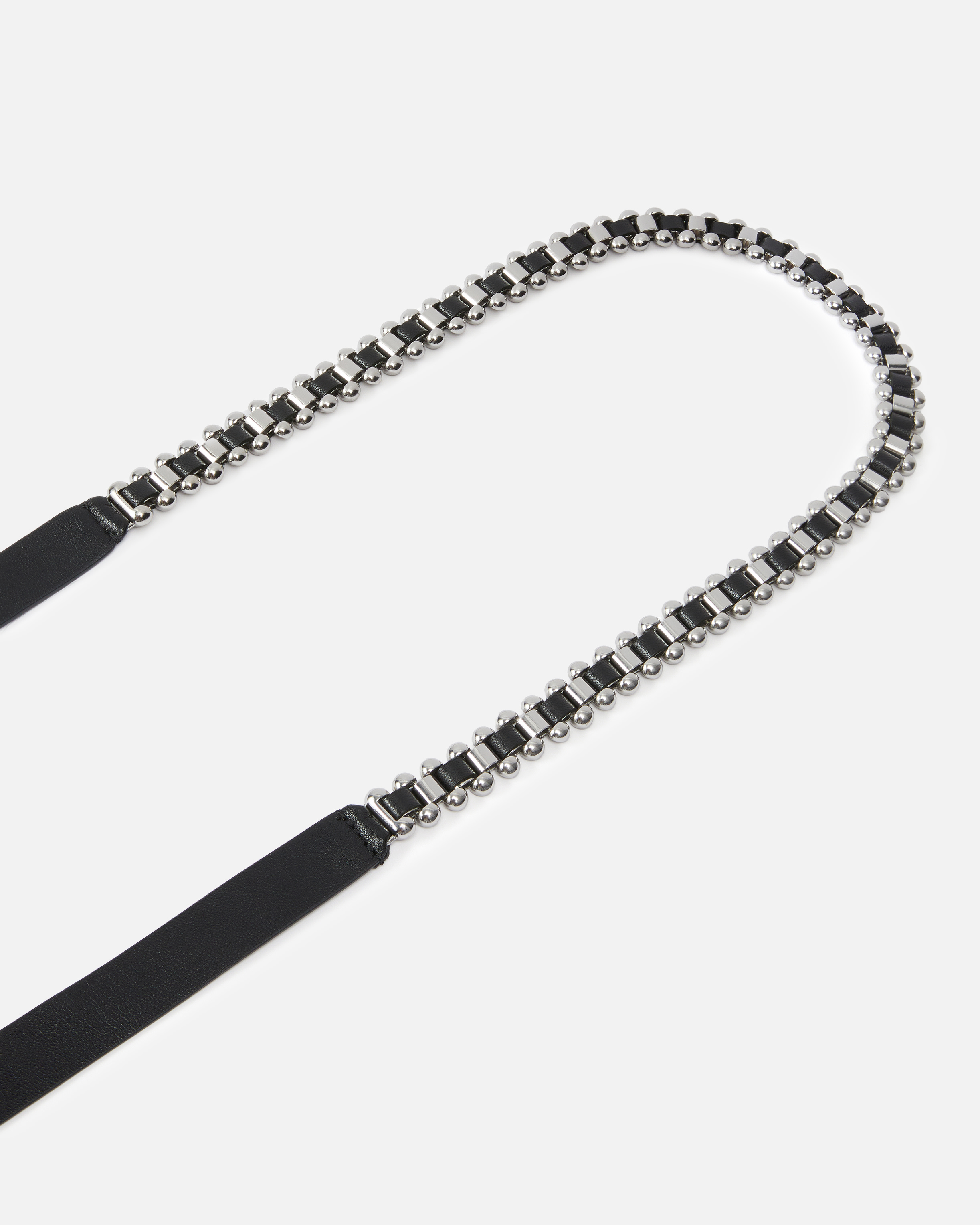 Pinko Leather Belt With Metal Inserts In Limo Black-shiny Nickel