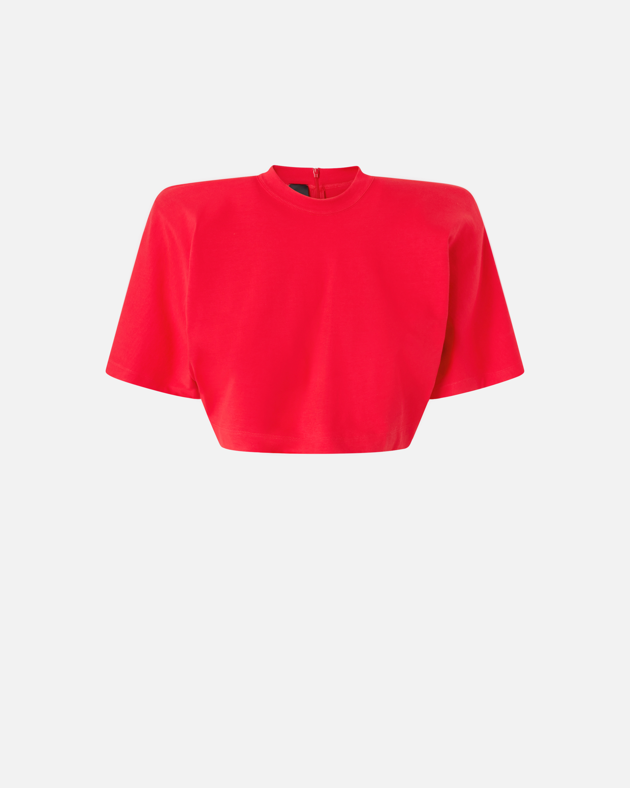 Pinko Short-sleeved Crop Top With Padded Shoulders In Salsa Red