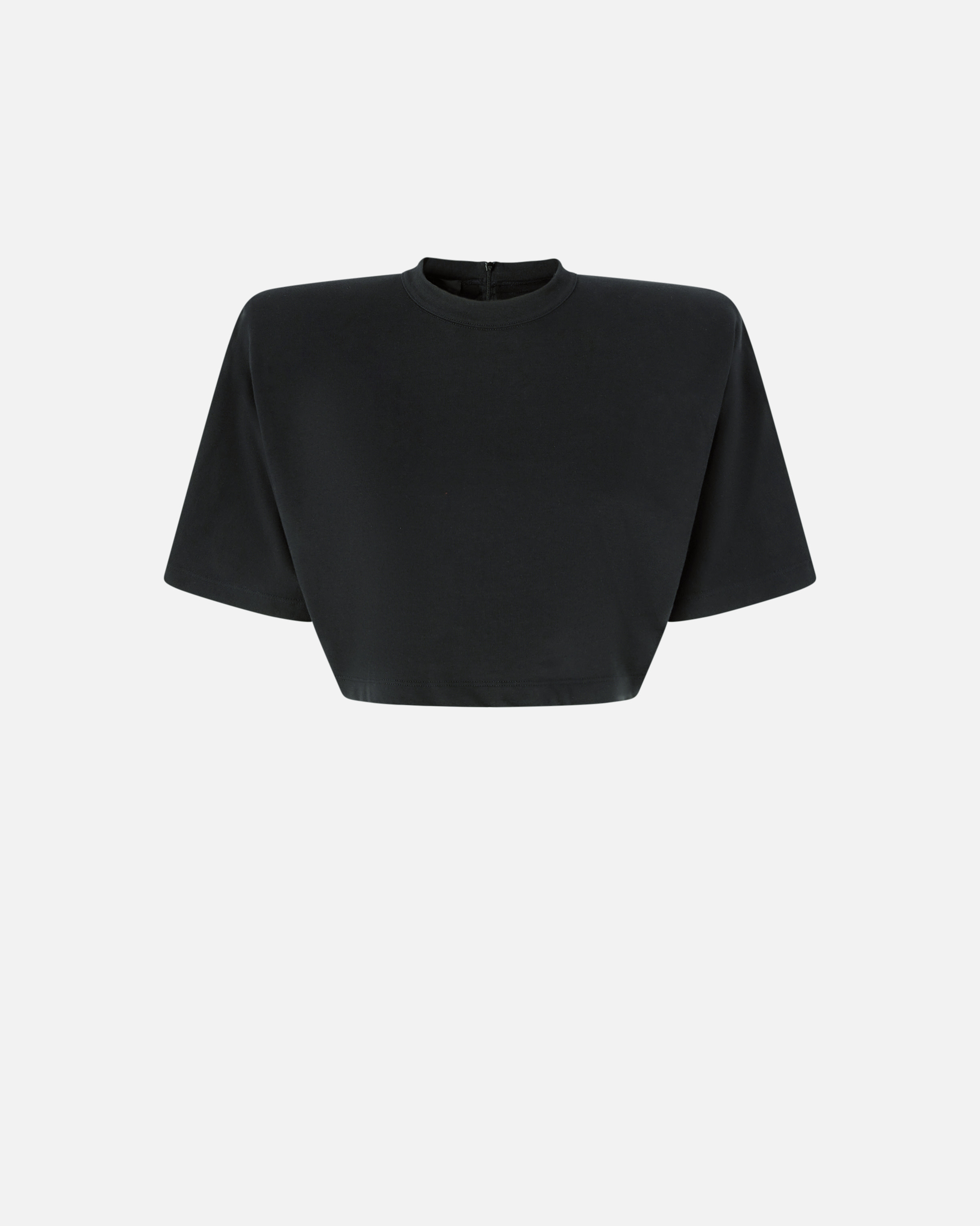 Pinko Short-sleeved Crop Top With Padded Shoulders In Noir Limousine