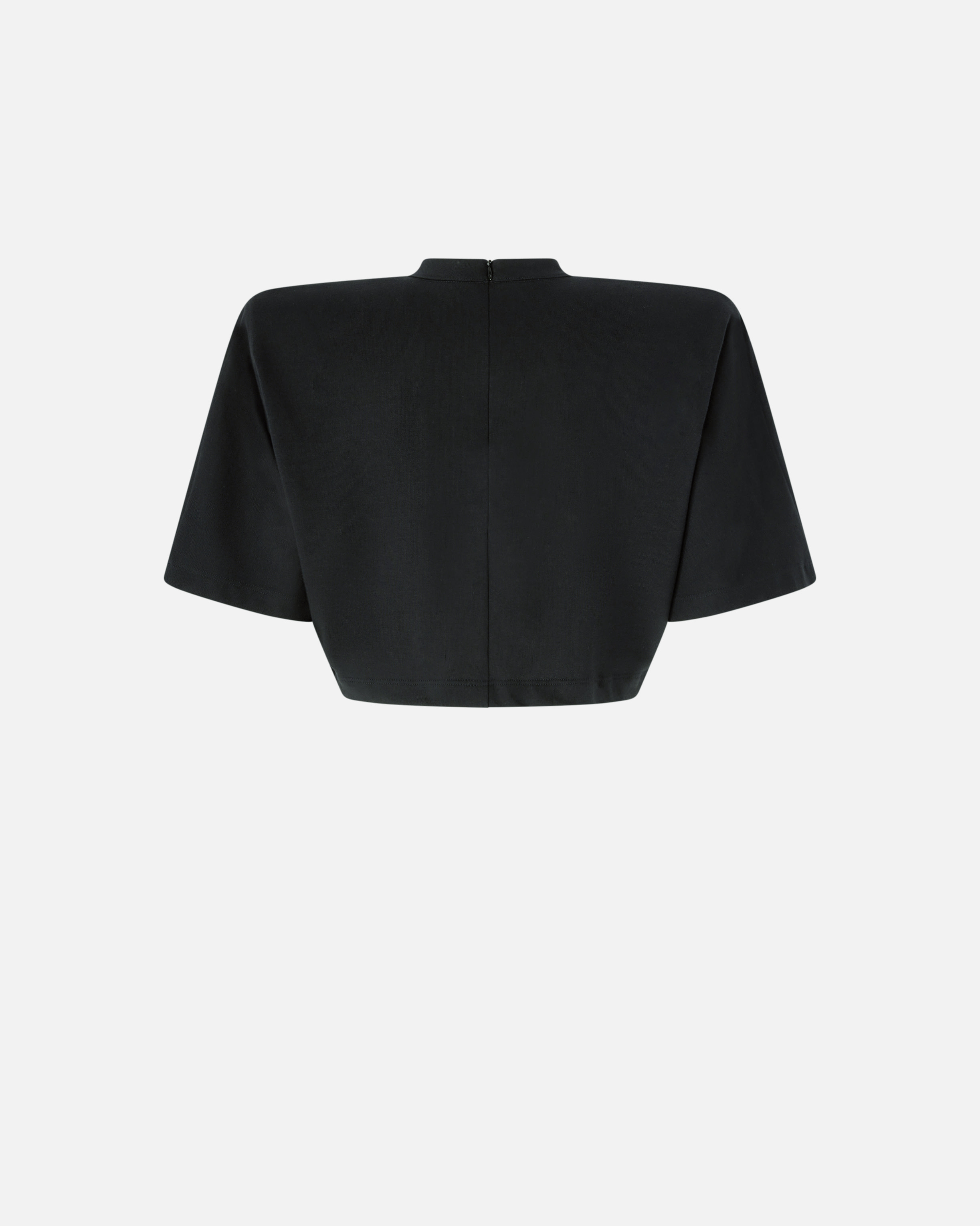 Pinko Short-sleeved Crop Top With Padded Shoulders In Noir Limousine