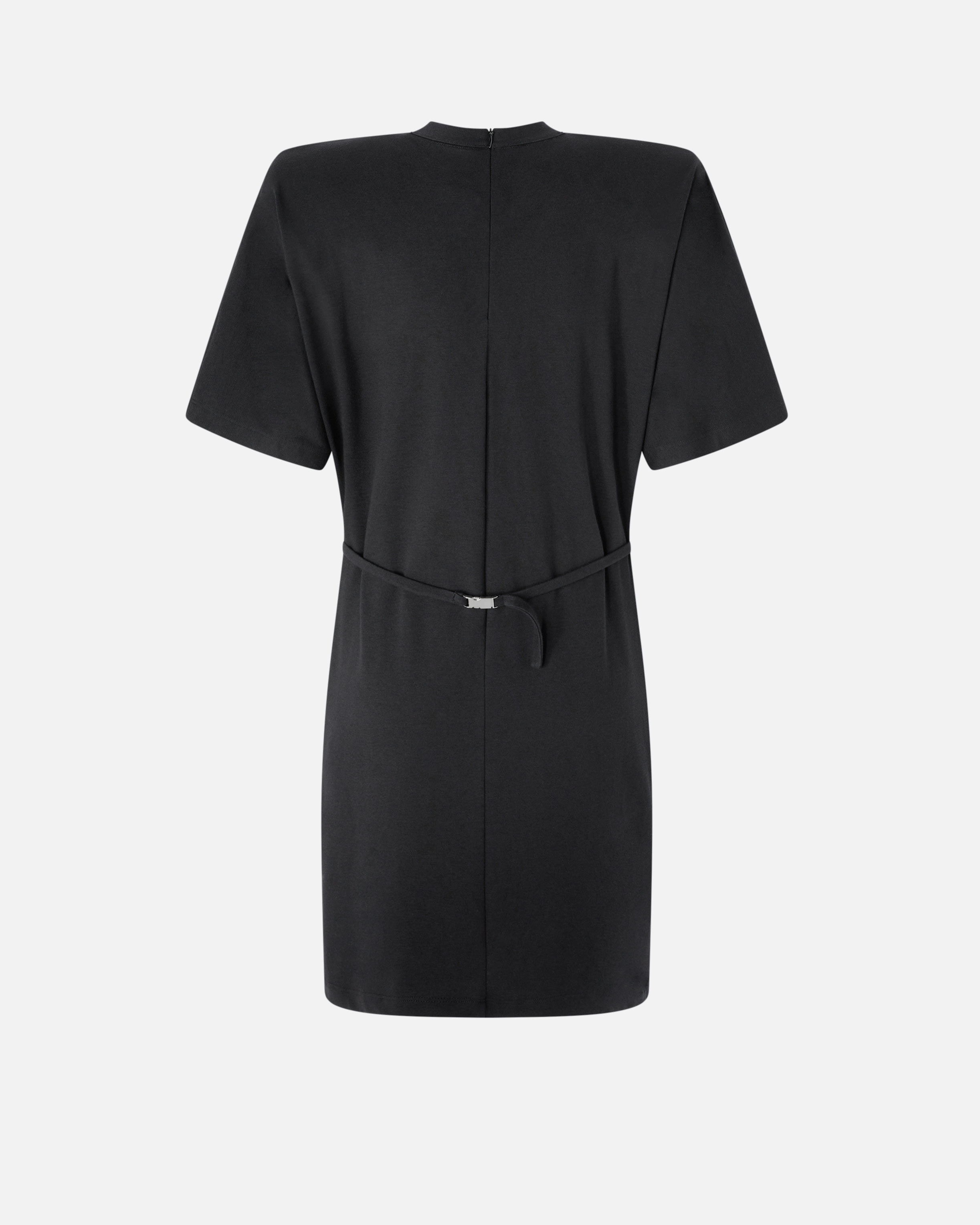 Pinko Mini Dress With Padded Shoulders And Belt In Limo Black