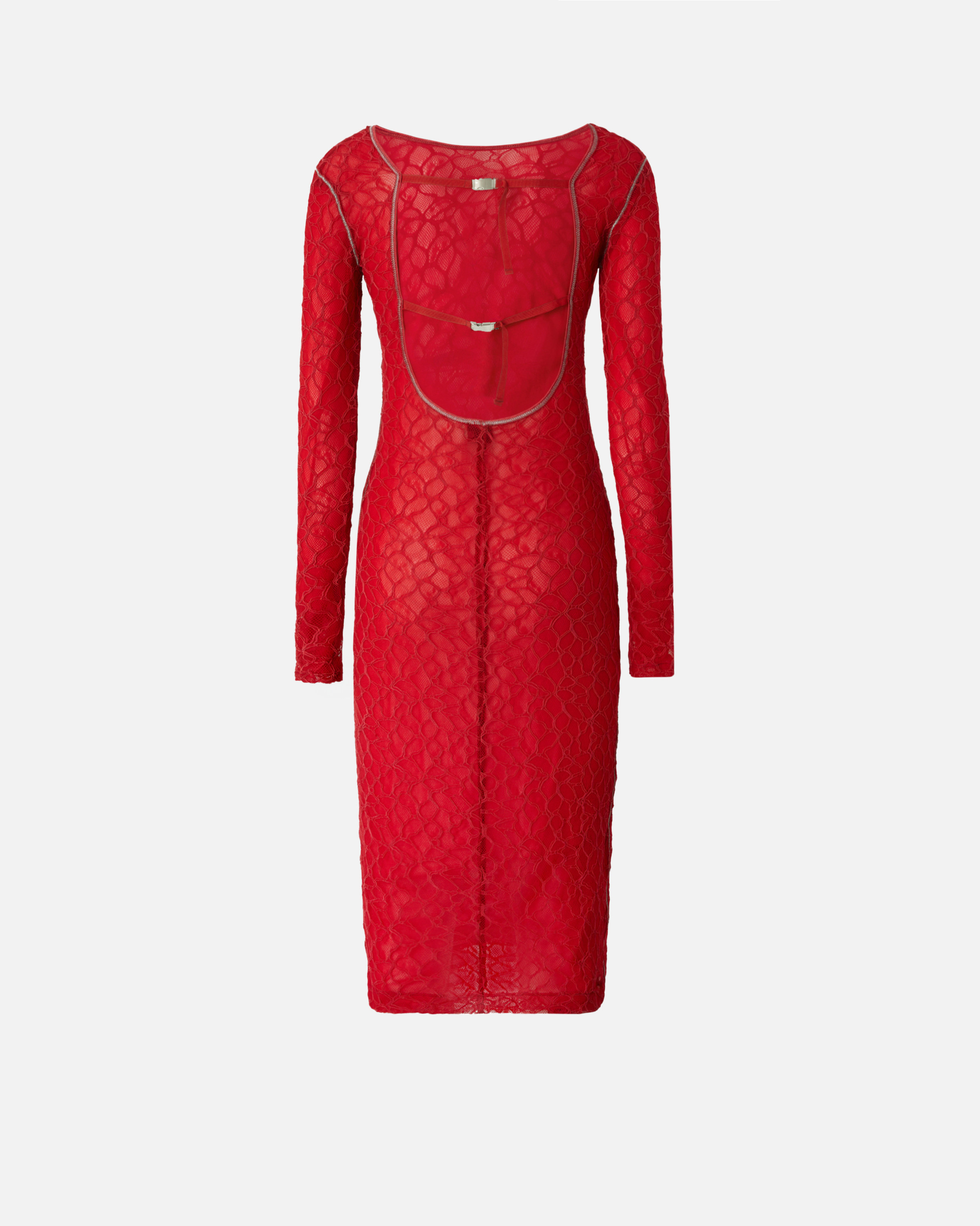 Pinko Slim-fitting Lace Dress With Open Back In Salsa Red